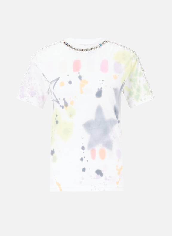 T-shirt en coton à détails bijoux Beige by COLLINA STRADA COLLINA STRADA T-shirt en coton à détails bijoux Beige
