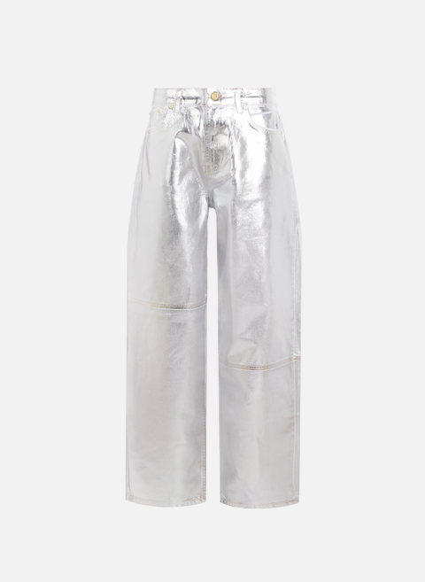 بنطال جينز واسع من رقائق معدنية باللون الأبيض ganni 
