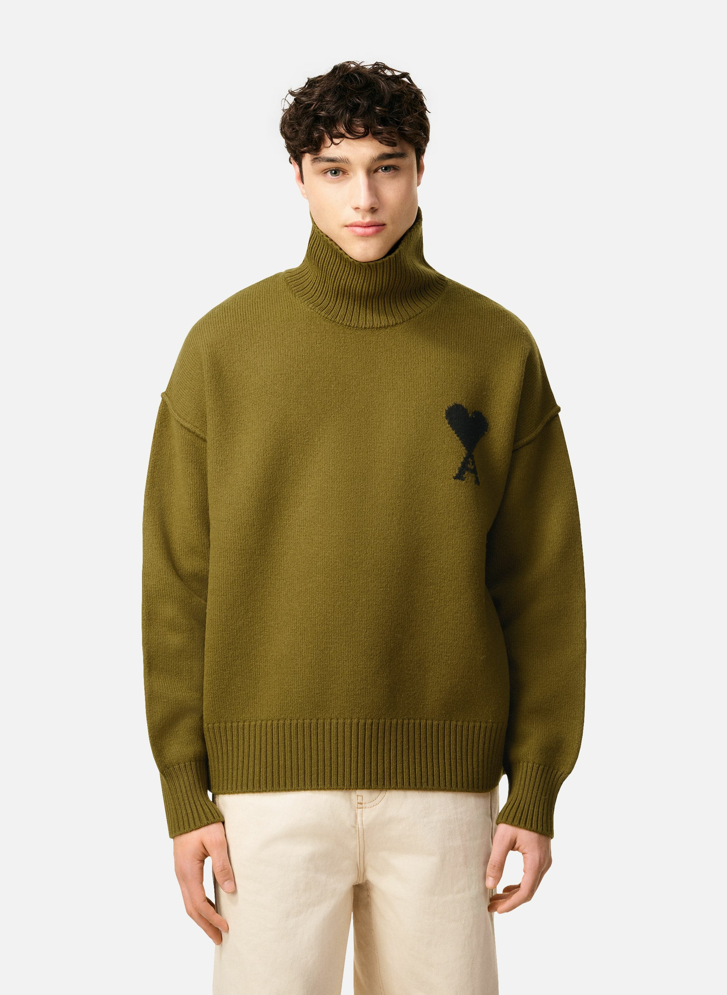 Pull col cheminée ami de coeur en laine unisexe AMI PARIS Vert
