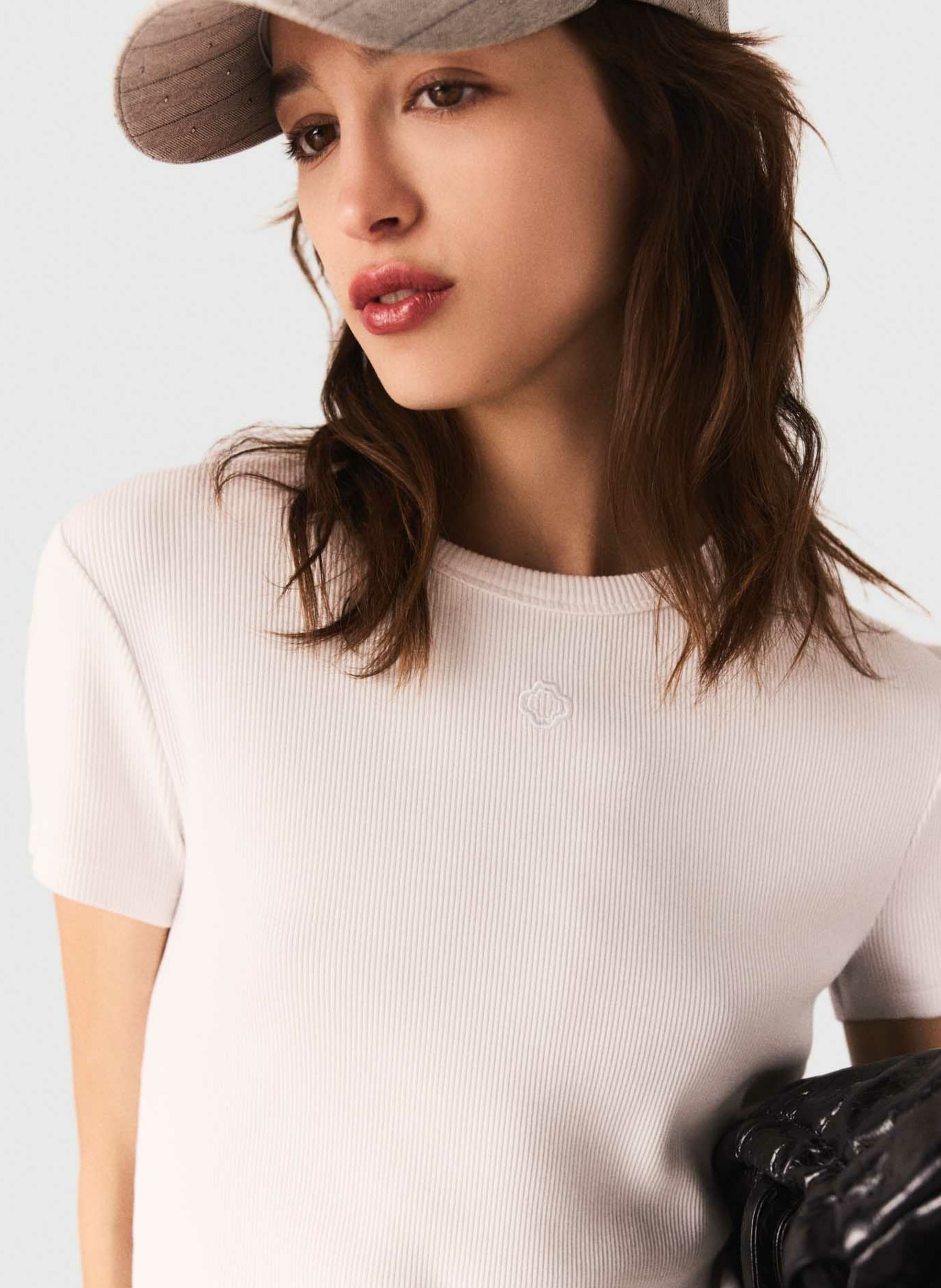 Tee-shirt ajusté en coton mélangé MAJE Blanc