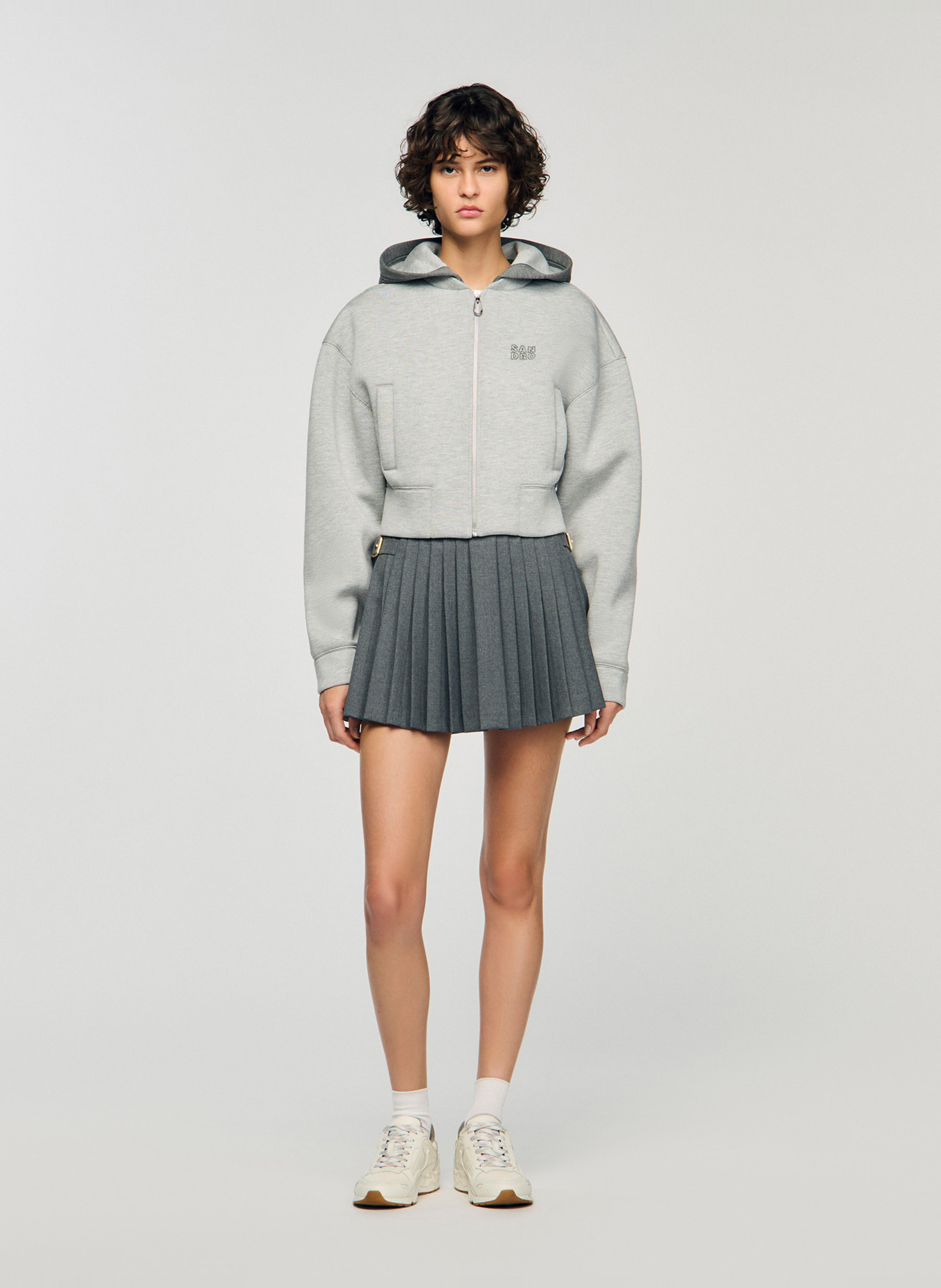 Sweat court zippé à capuche SANDRO Gris