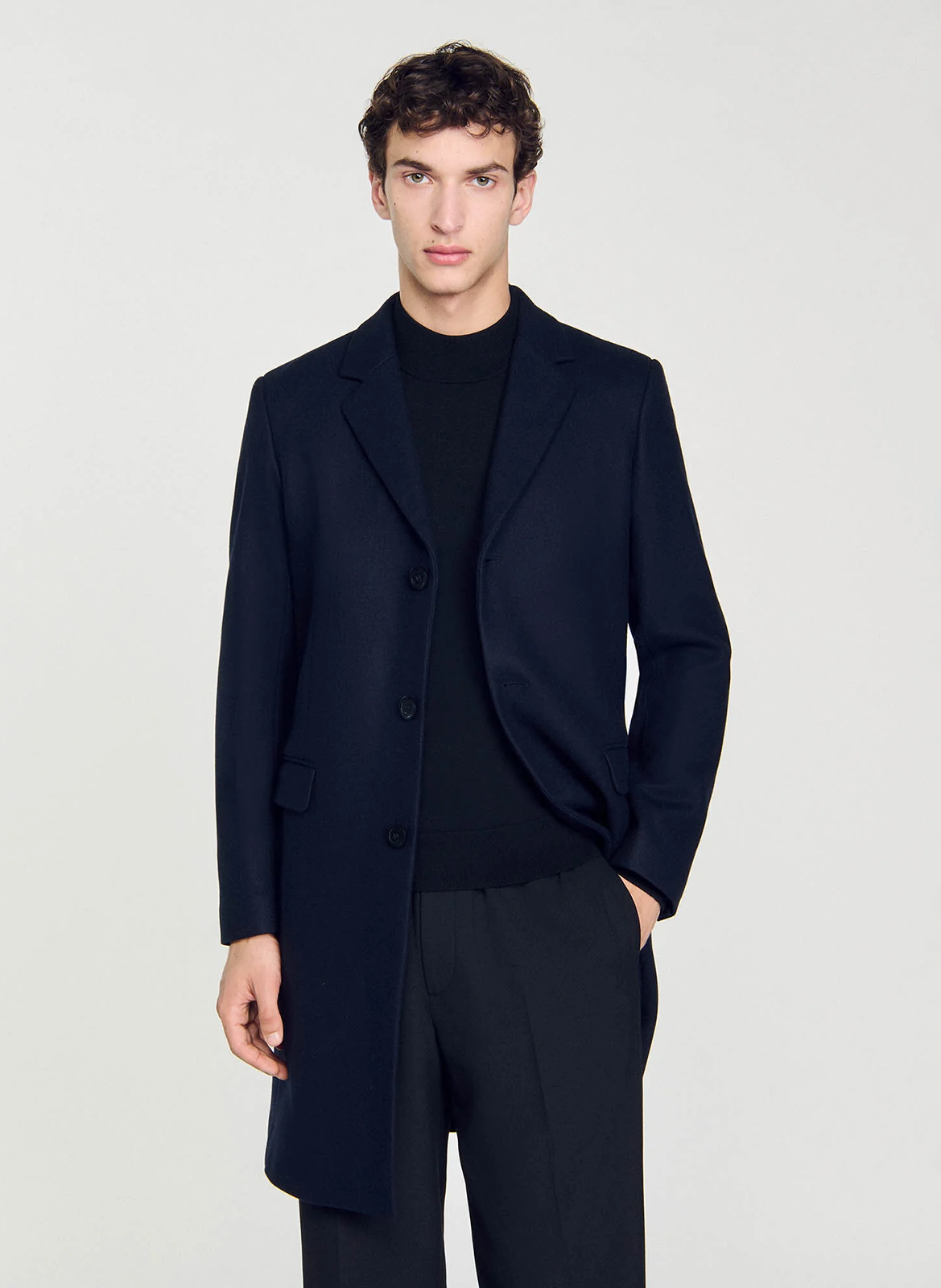Manteau droit en laine mélangée SANDRO Bleu