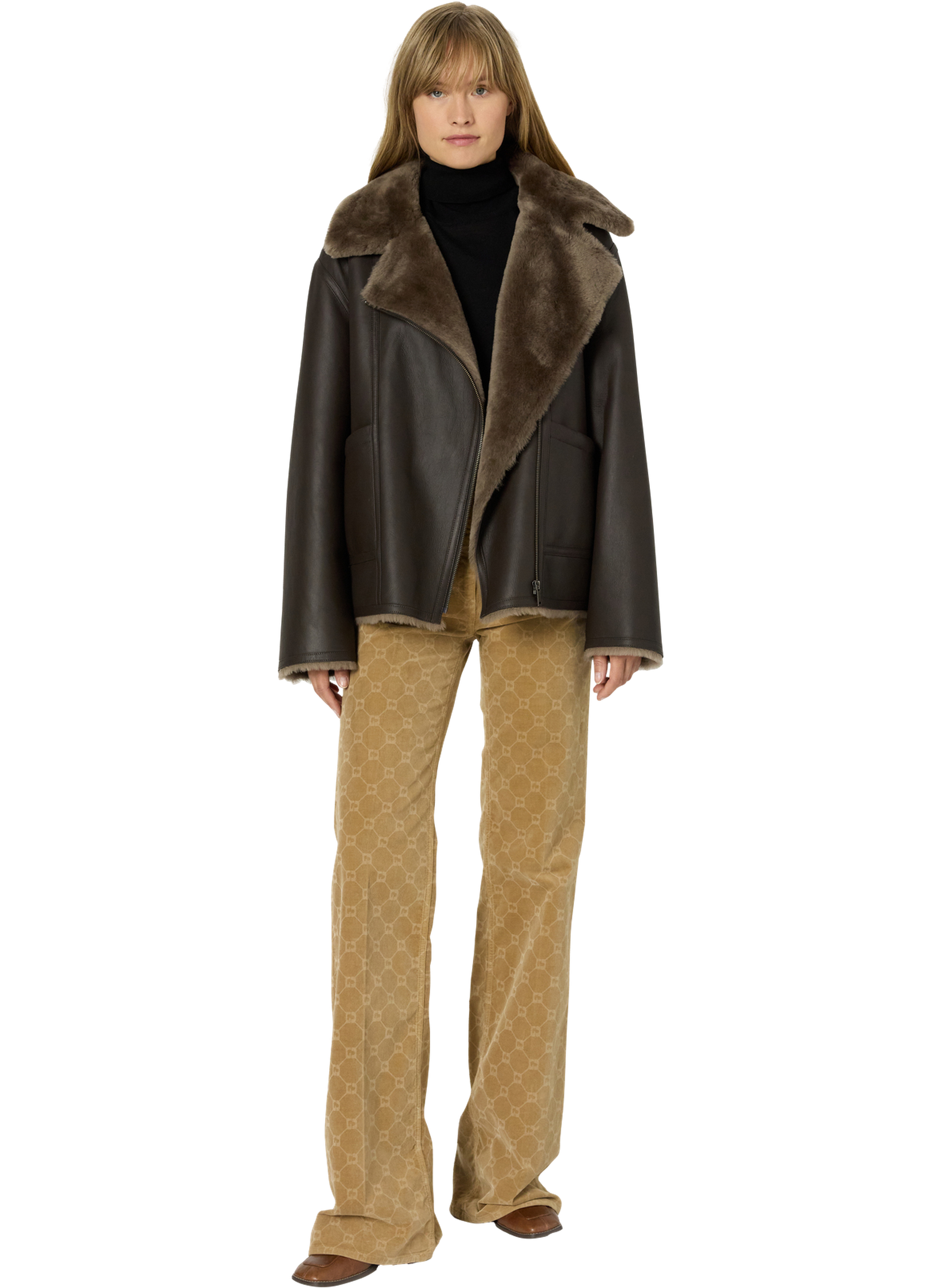 Veste biker en peau lainée - nadia GERARD DAREL Marron