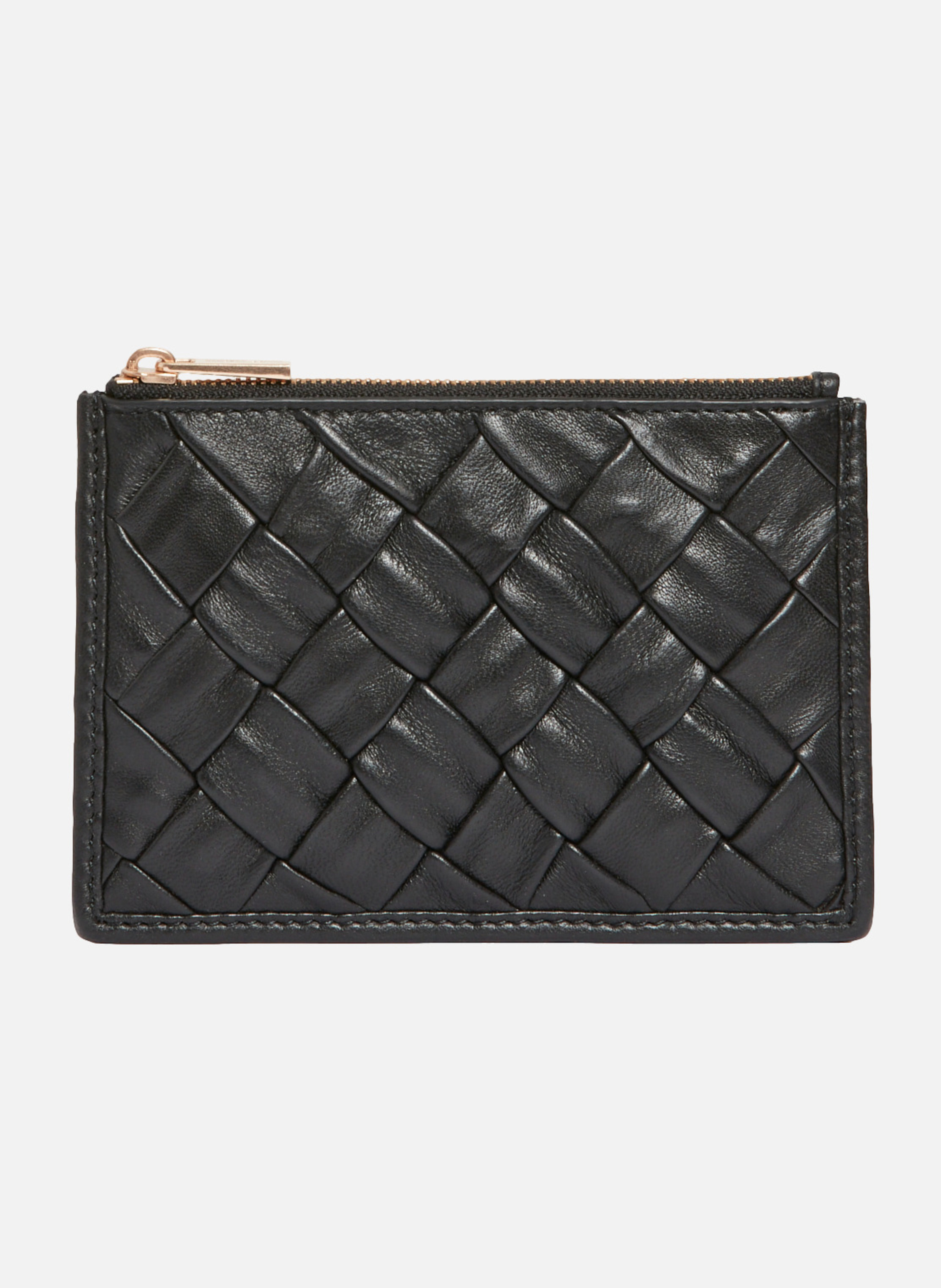 Porte monnaie en cuir tréssé noir  Noir