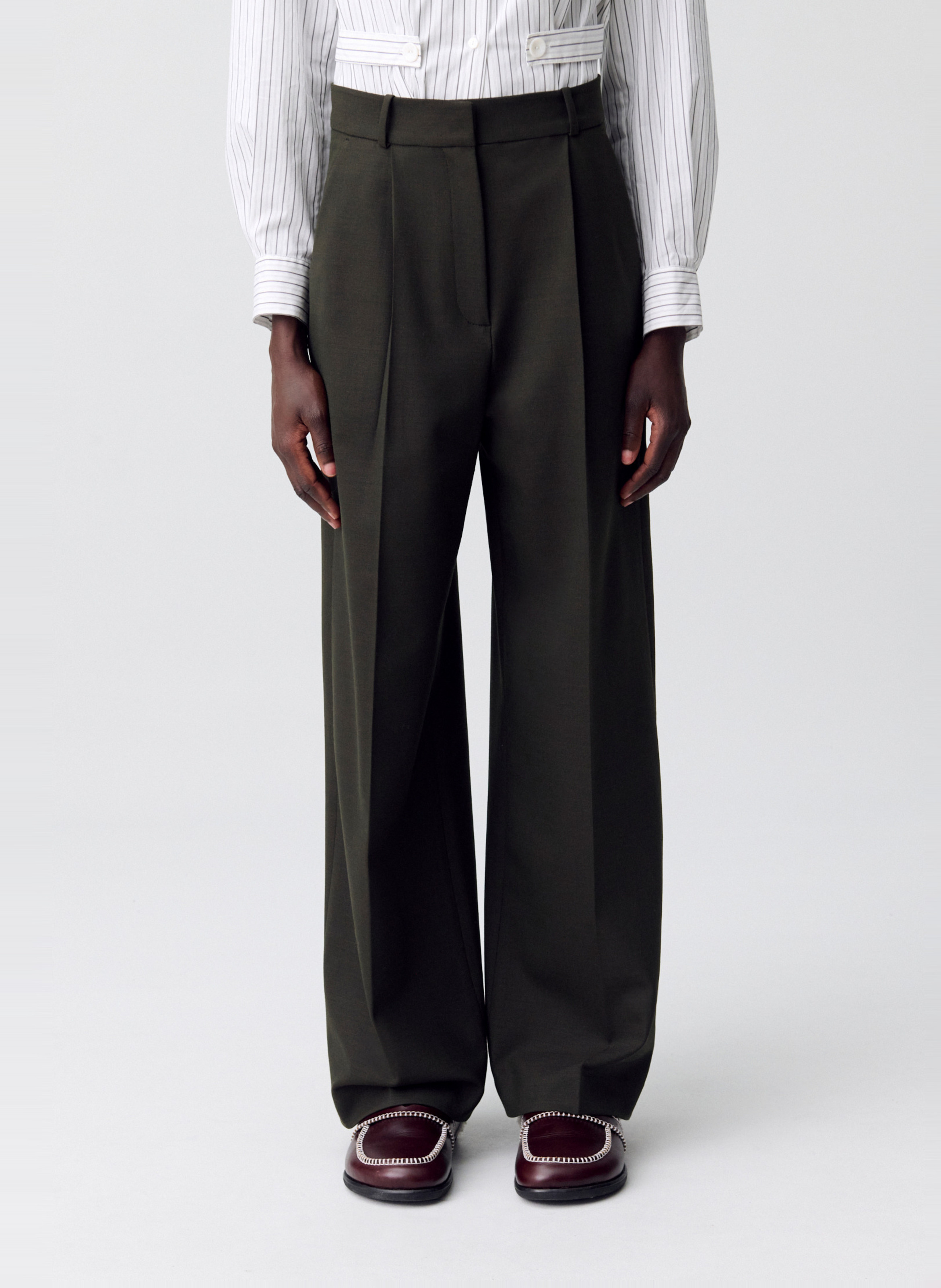 Pantalon évasé taille haute en laine mélangée paulette CLAUDIE PIERLOT Kaki