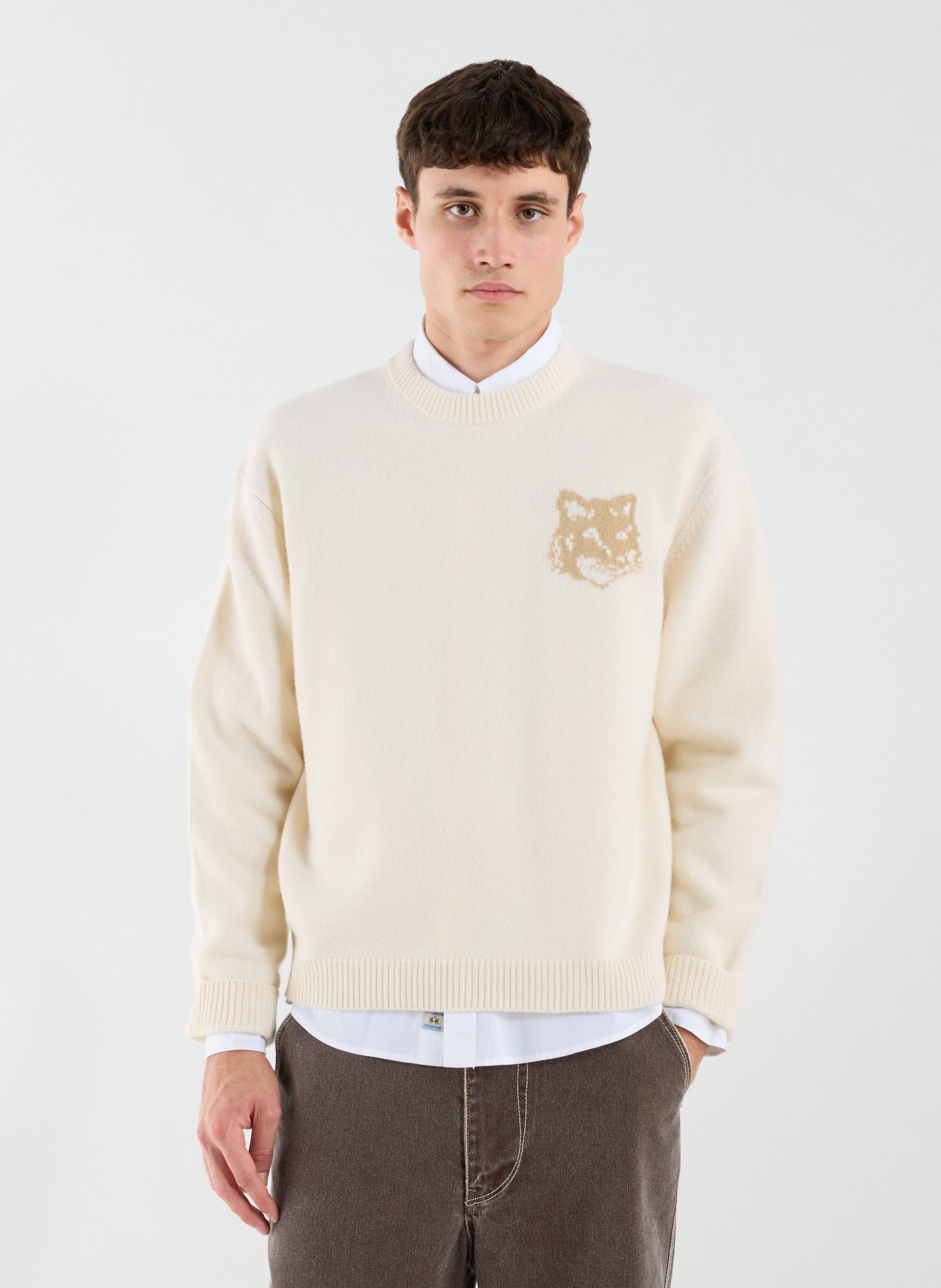 Merino wool straight fit sweater MAISON KITSUNÉ Beige