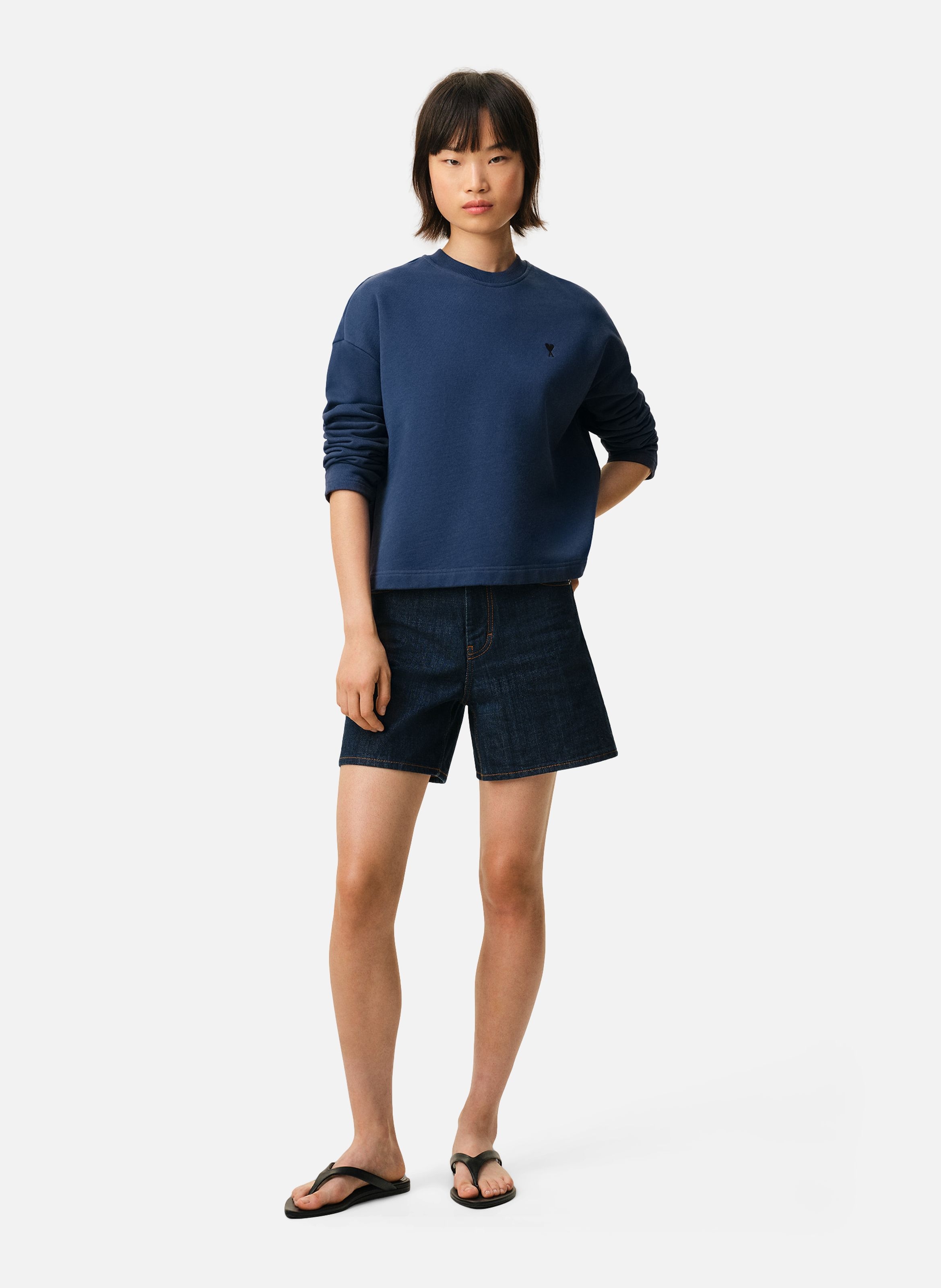 Sweatshirt ami de coeur contrasté en coton AMI PARIS Bleu