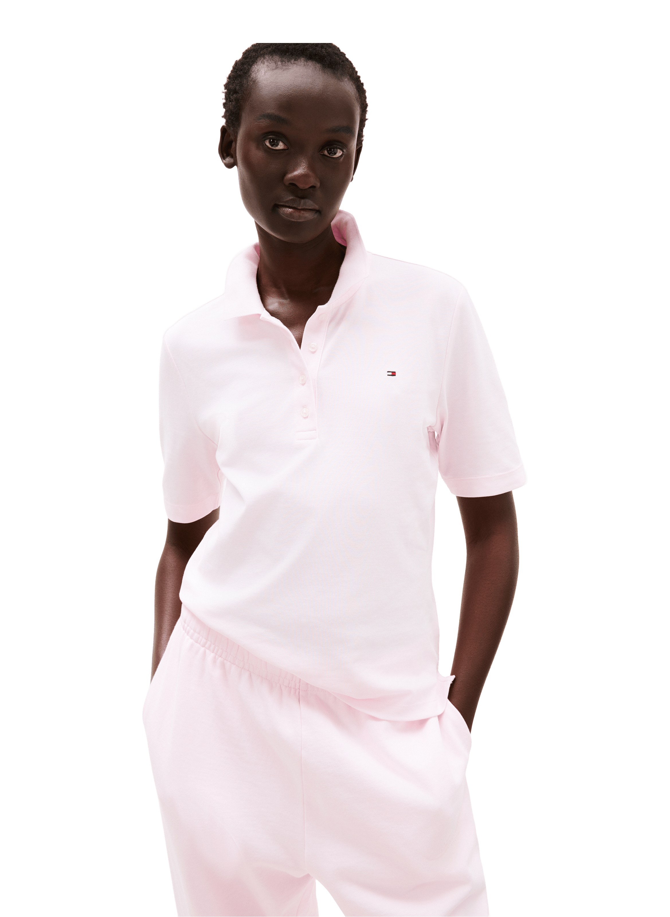 Polo droit en coton mélangé TOMMY HILFIGER Rose