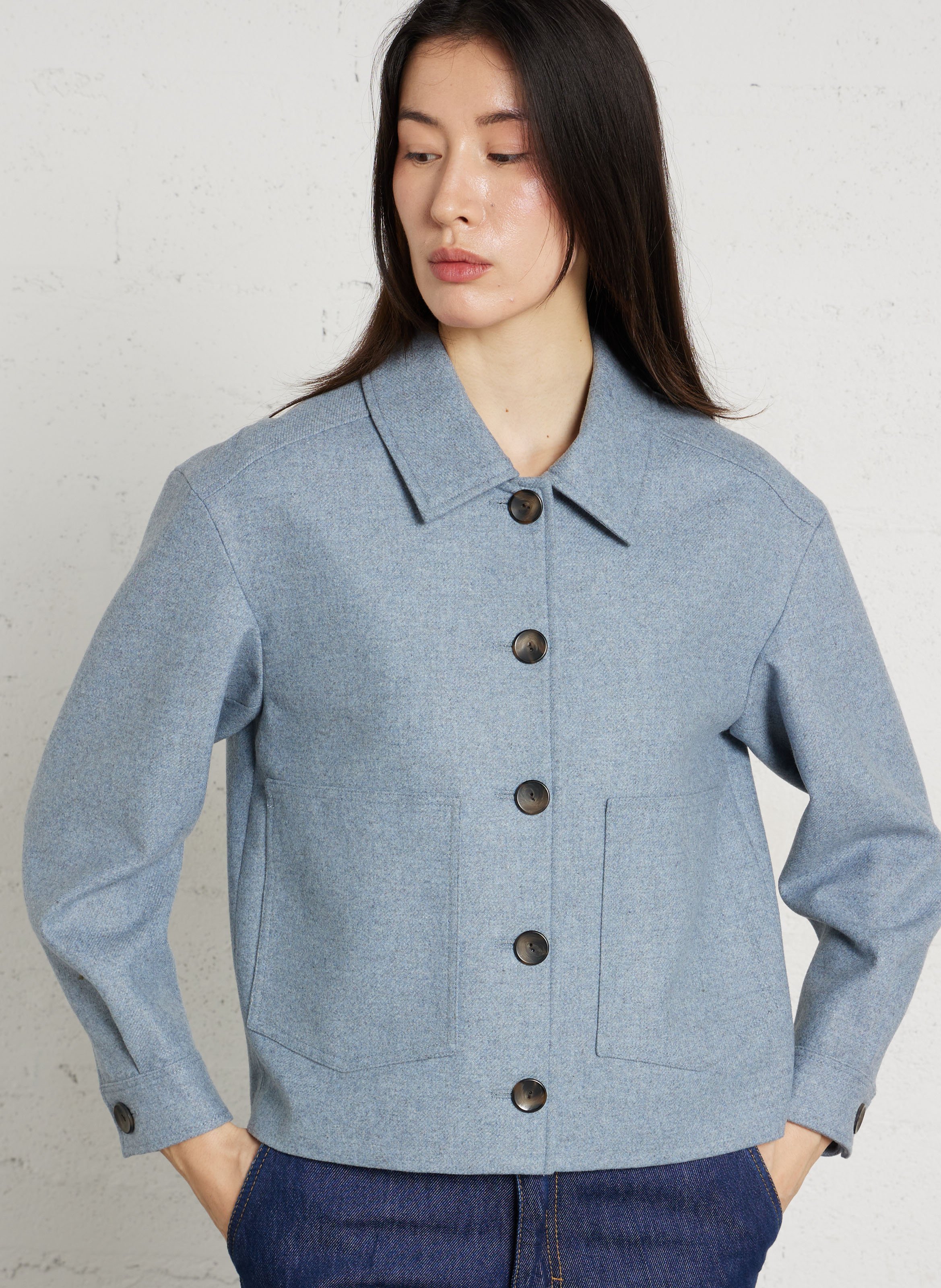 Veste courte boutonnée en laine mélangée colombe MAISON 123 Bleu