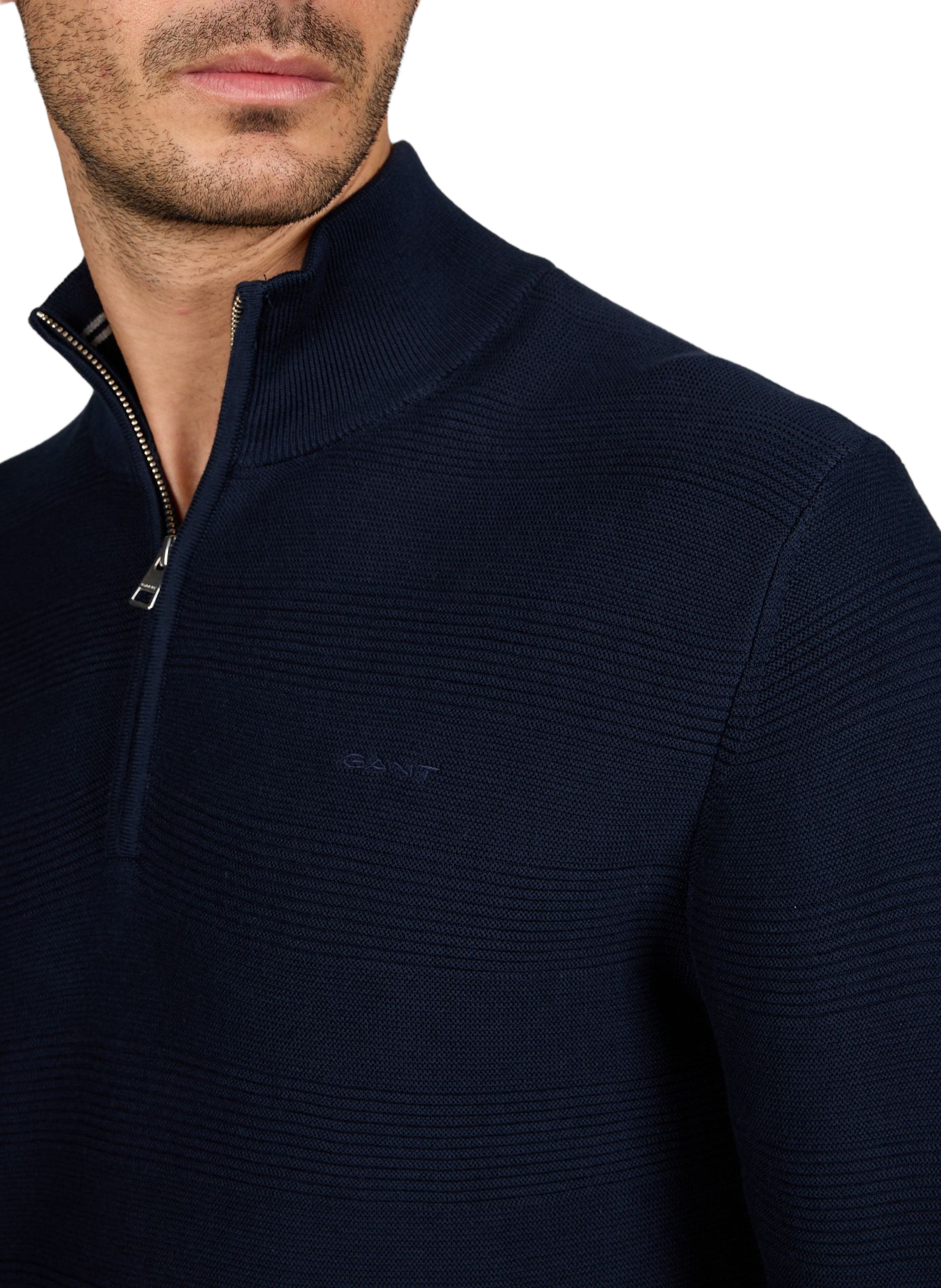 Trui met opstaande ritskraag in effen kleur. GANT Blauw