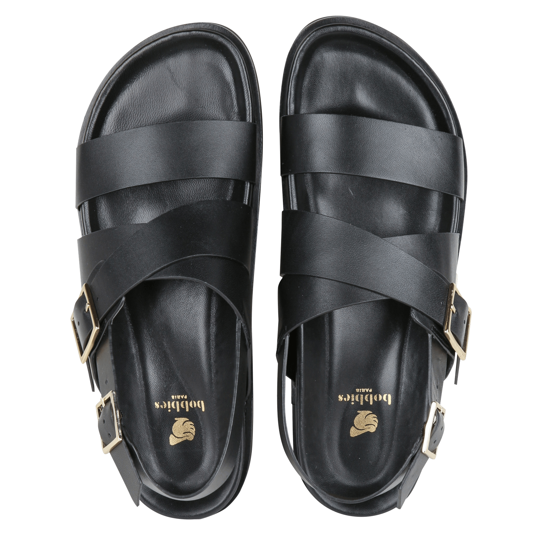 Sandales plates en cuir nori BOBBIES Noir