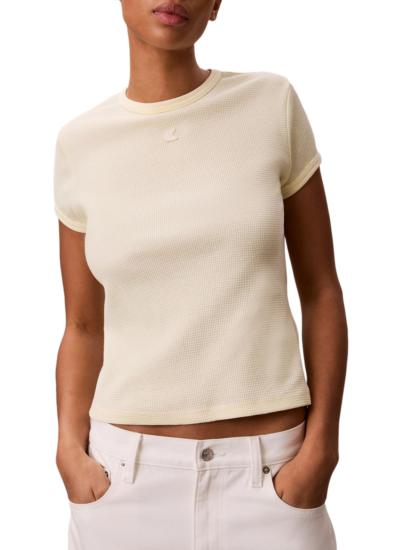 T-shirt gaufré en coton mélangé CALVIN KLEIN Jaune