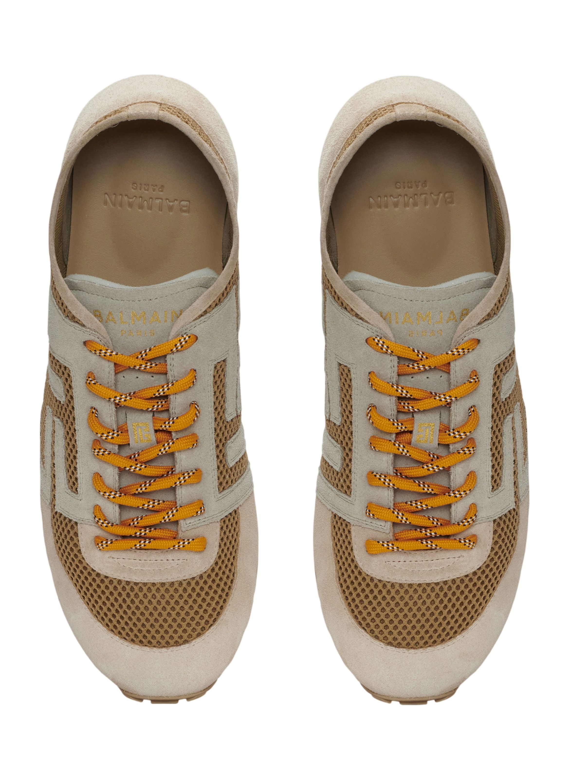 Baskets racer 45 en mesh et cuir suédé BALMAIN Beige