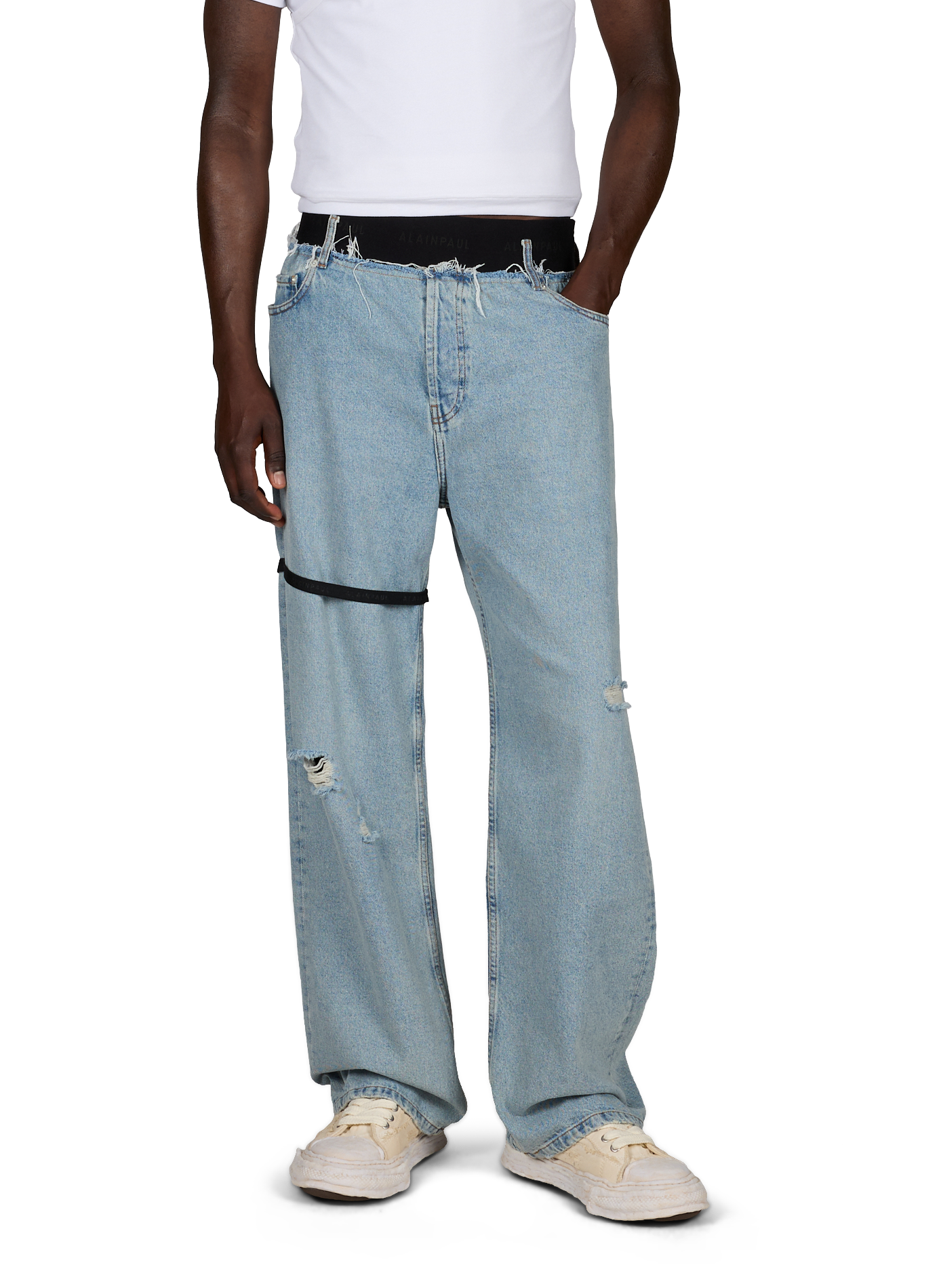 Jean droit à élastique en coton ALAINPAUL Bleu