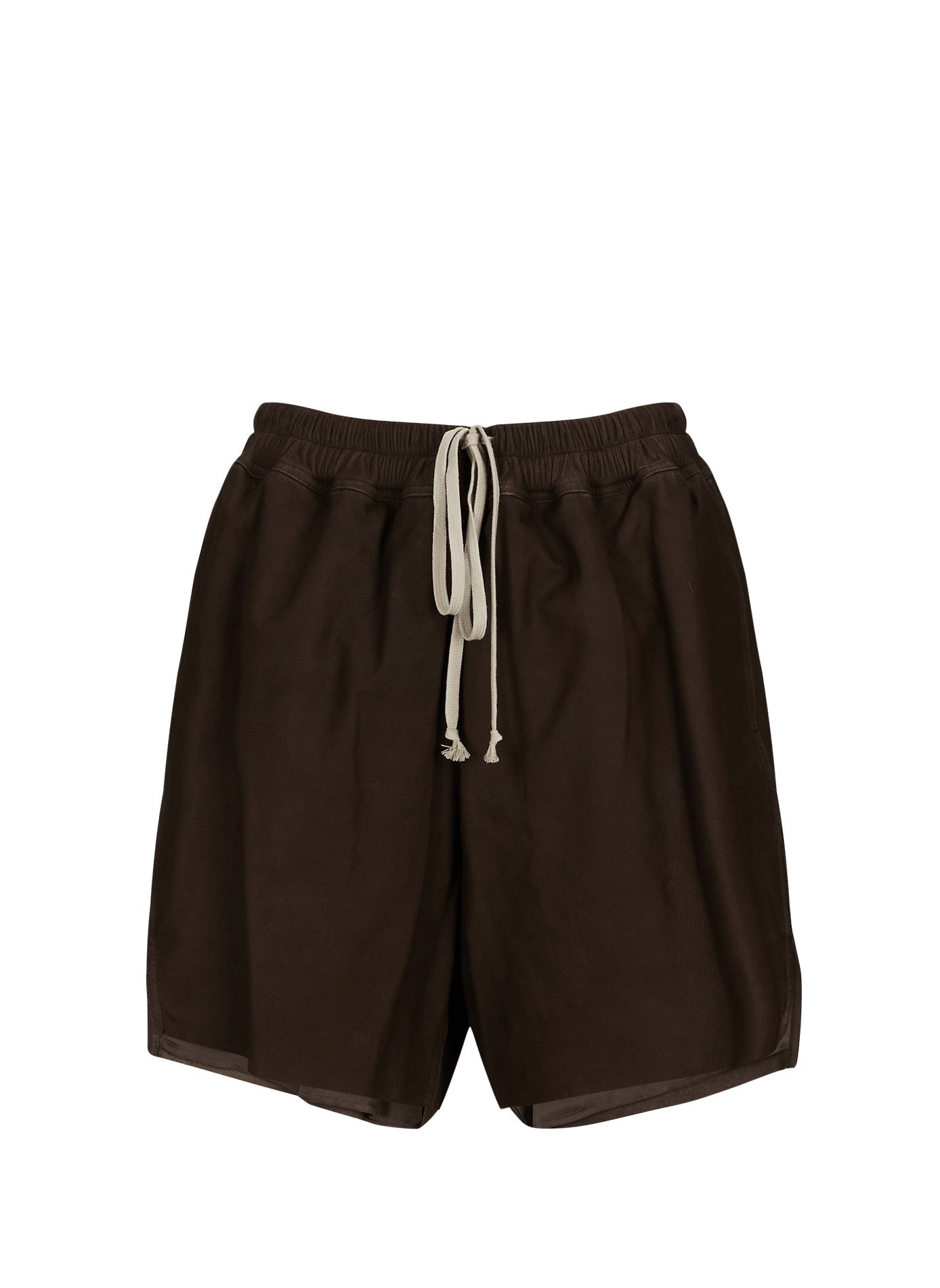 Short de boxe fendu en cuir d'agneau RICK OWENS Marron