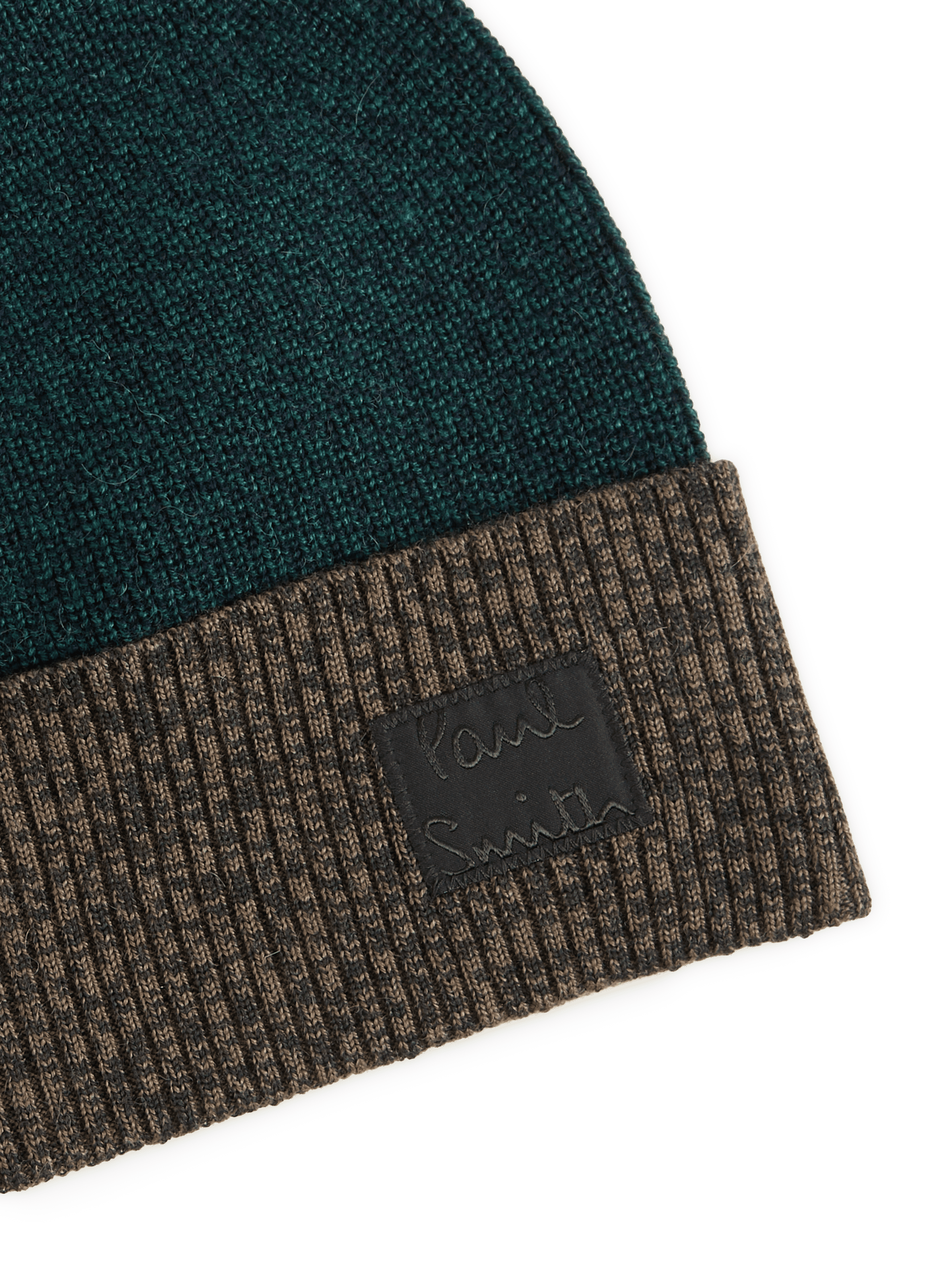 Bonnet bi-colore en laine mérinos mélangée PAUL SMITH Vert