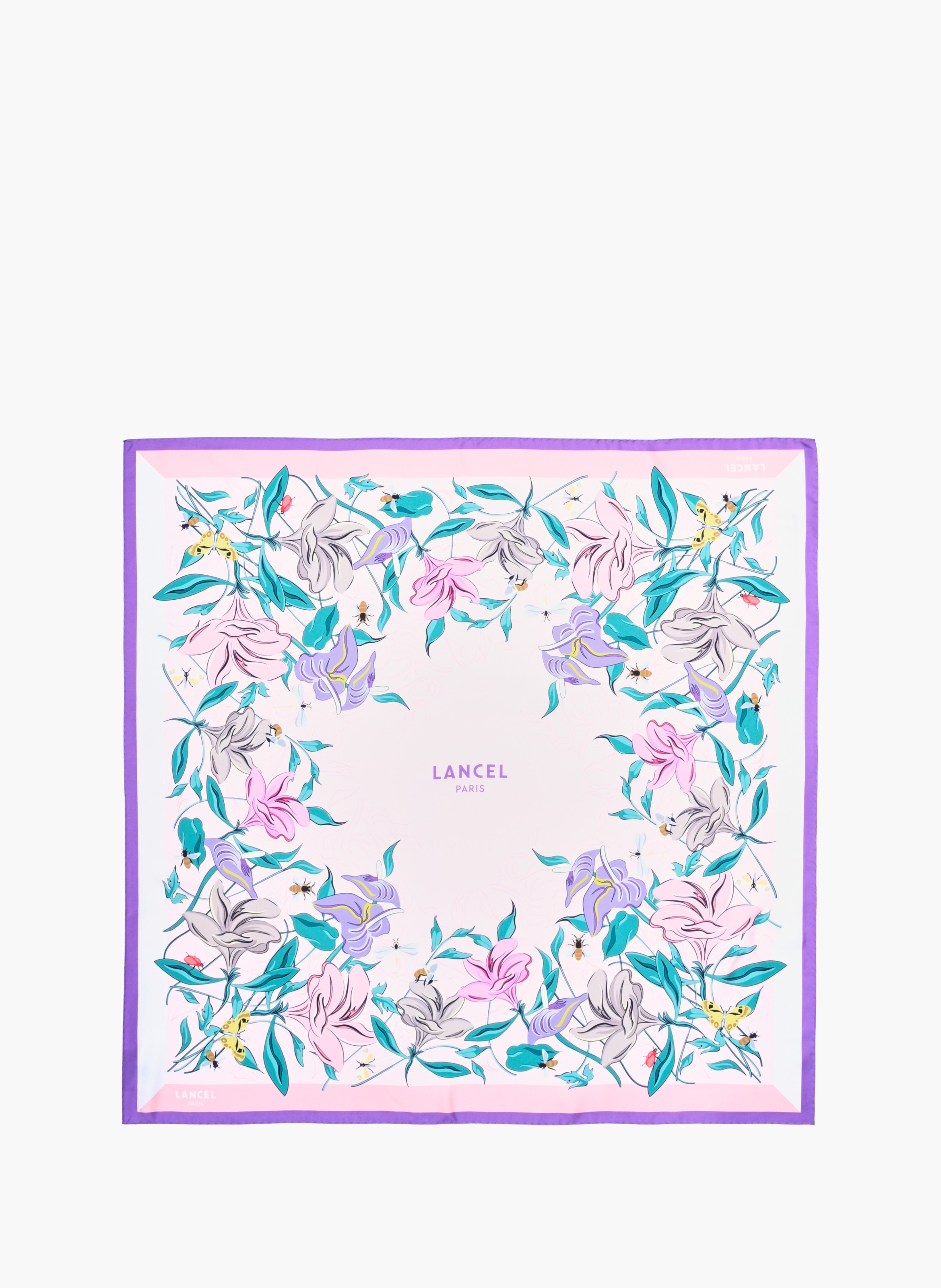 Zijden sjaal 90 cm met bloemenpatroon in zijde LANCEL Roze