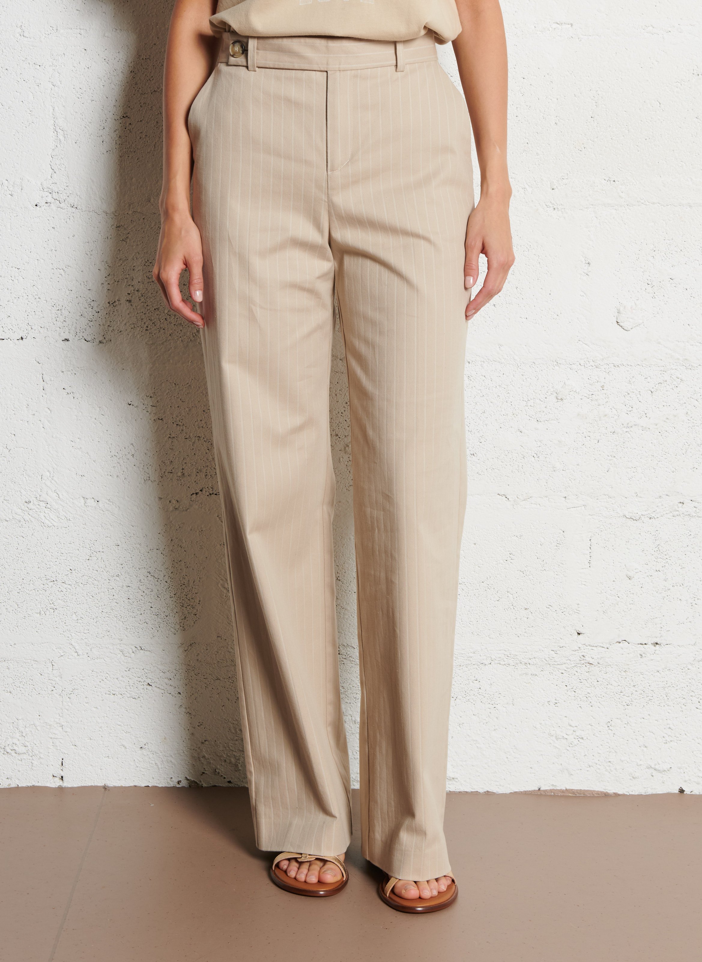 Pantalon droit en coton mélangé IKKS Beige