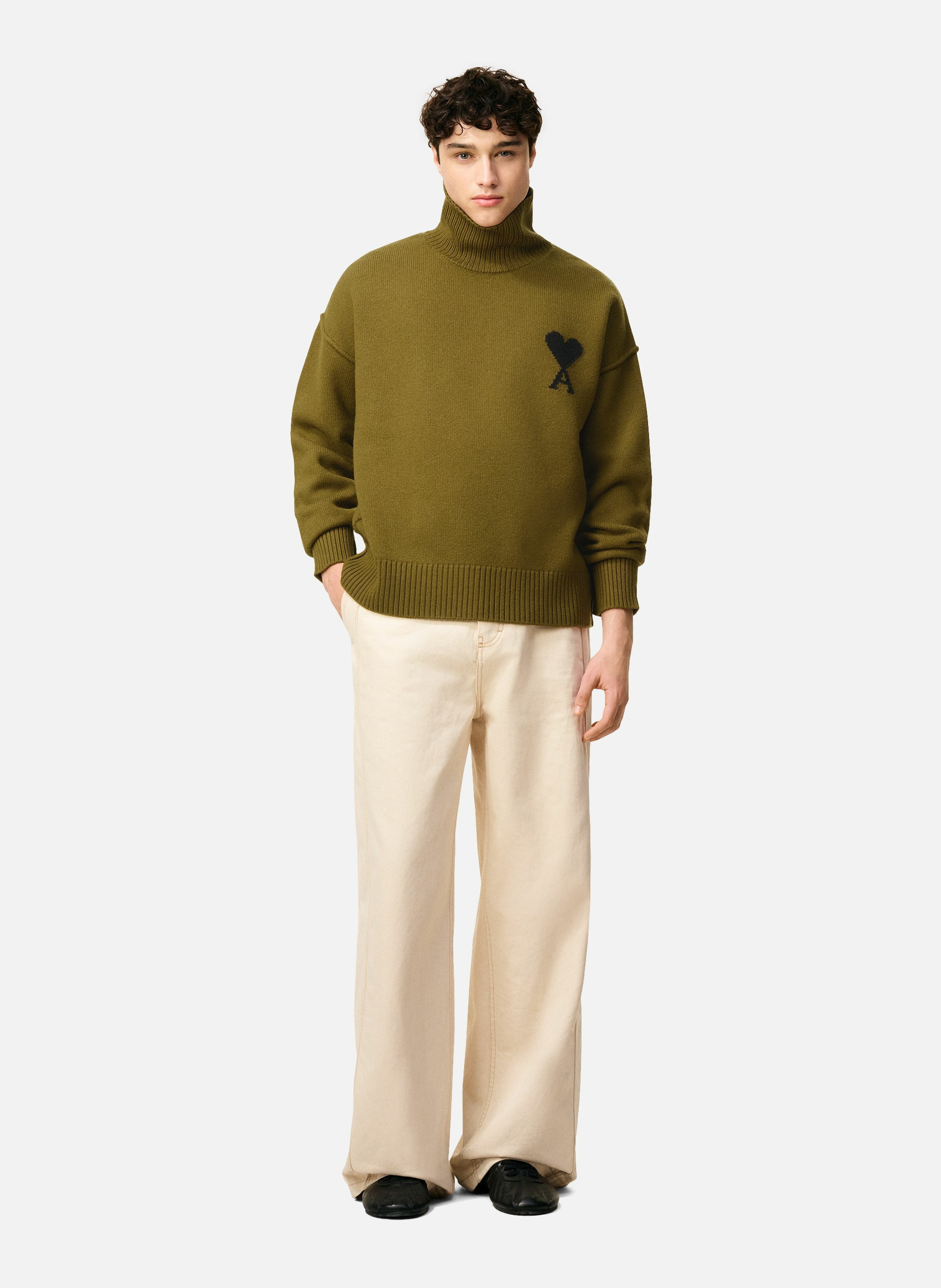 Pull col cheminée ami de coeur en laine unisexe AMI PARIS Vert