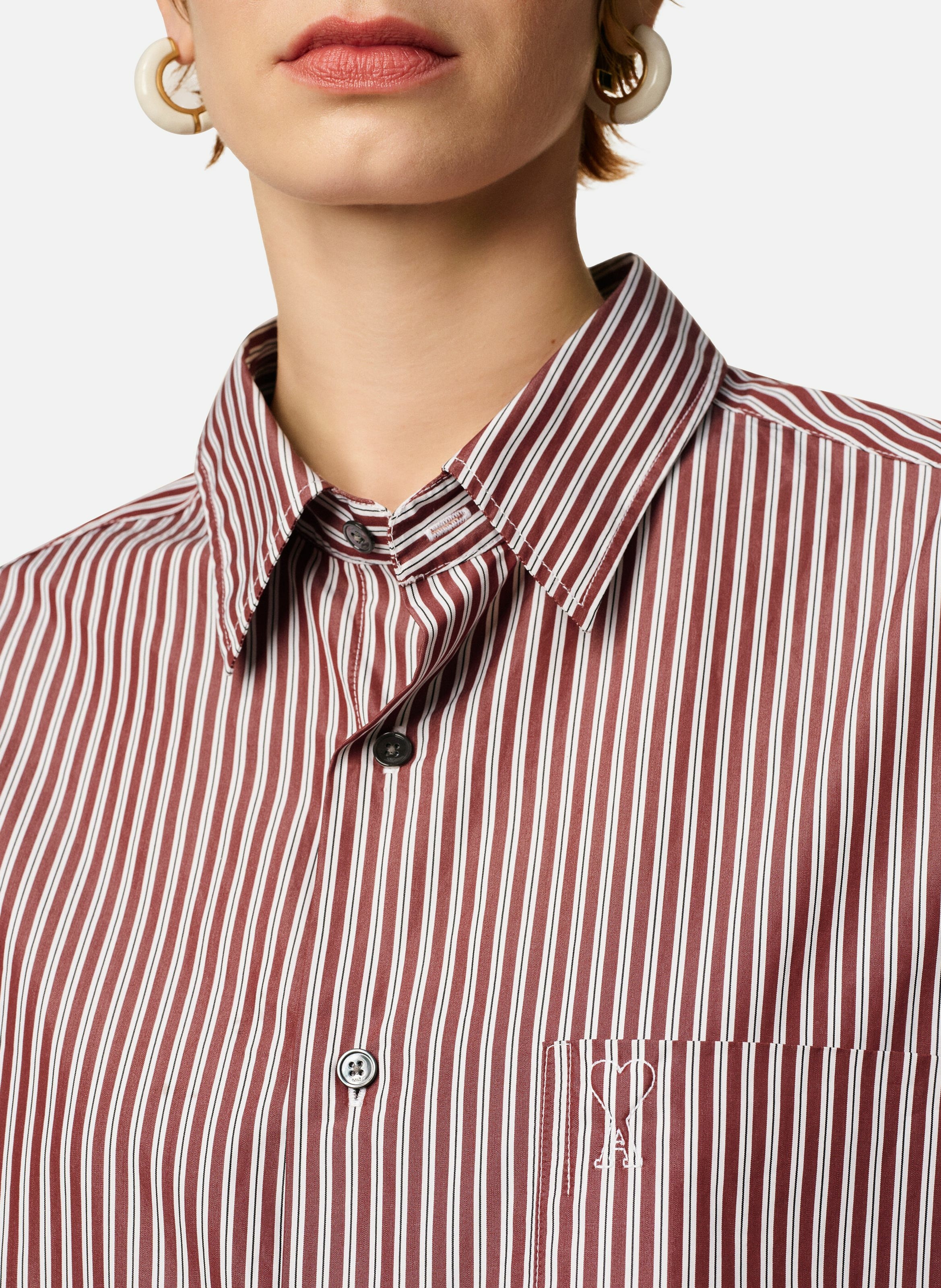 Chemise boxy rayée ami de coeur  en coton unisexe AMI PARIS Rouge