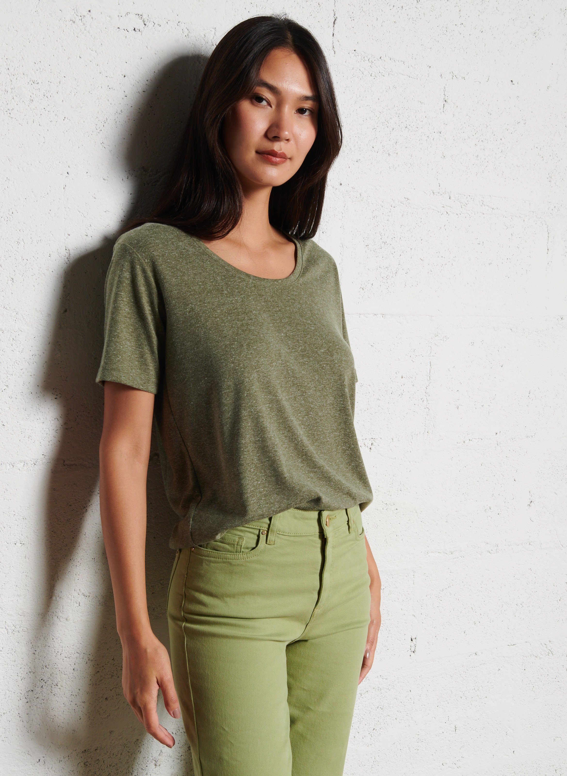 Tee-shirt fluide chiné manches courtes fay MAISON 123 Kaki