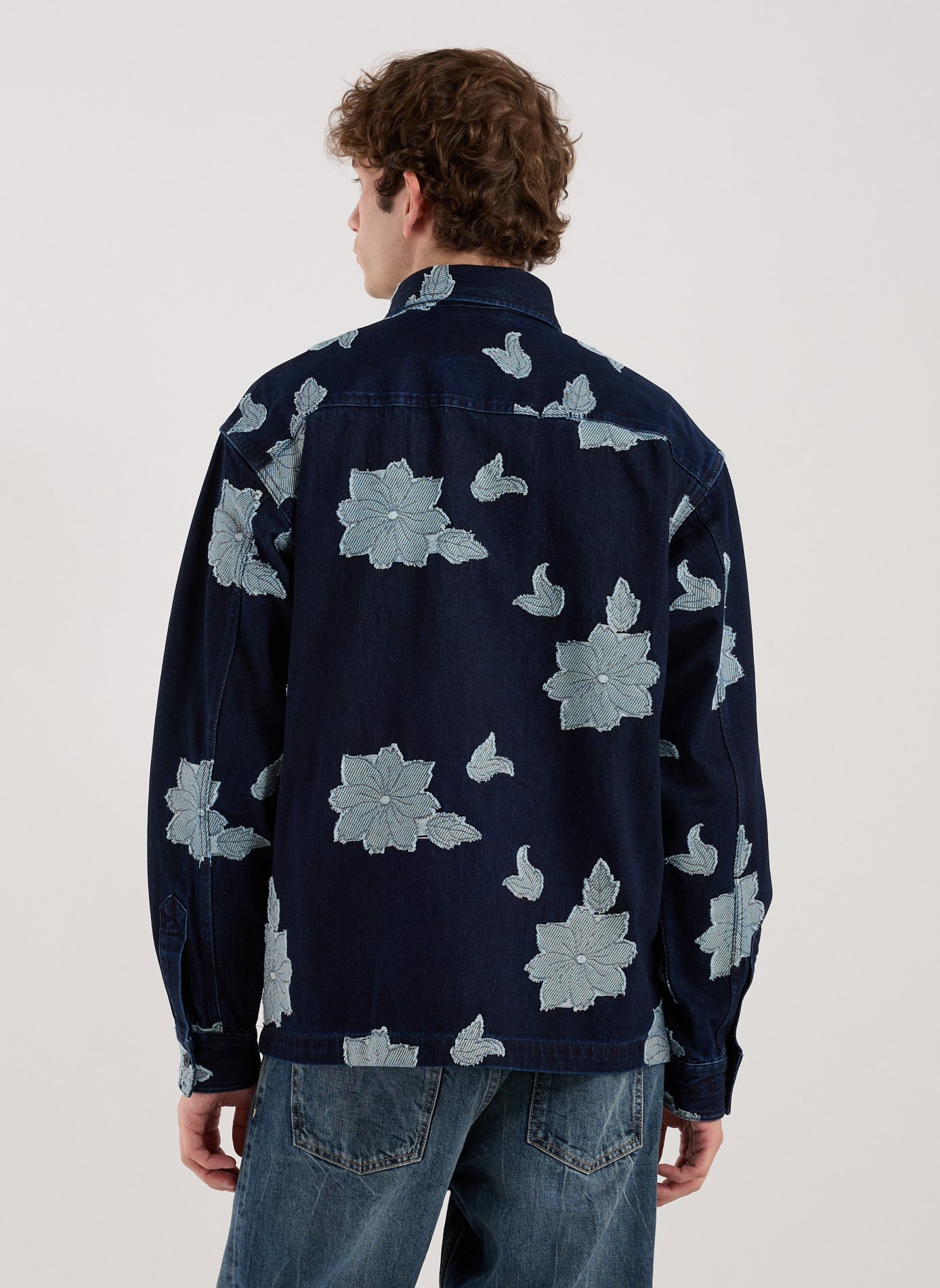 Embroidered denim shirt in cotton Blue