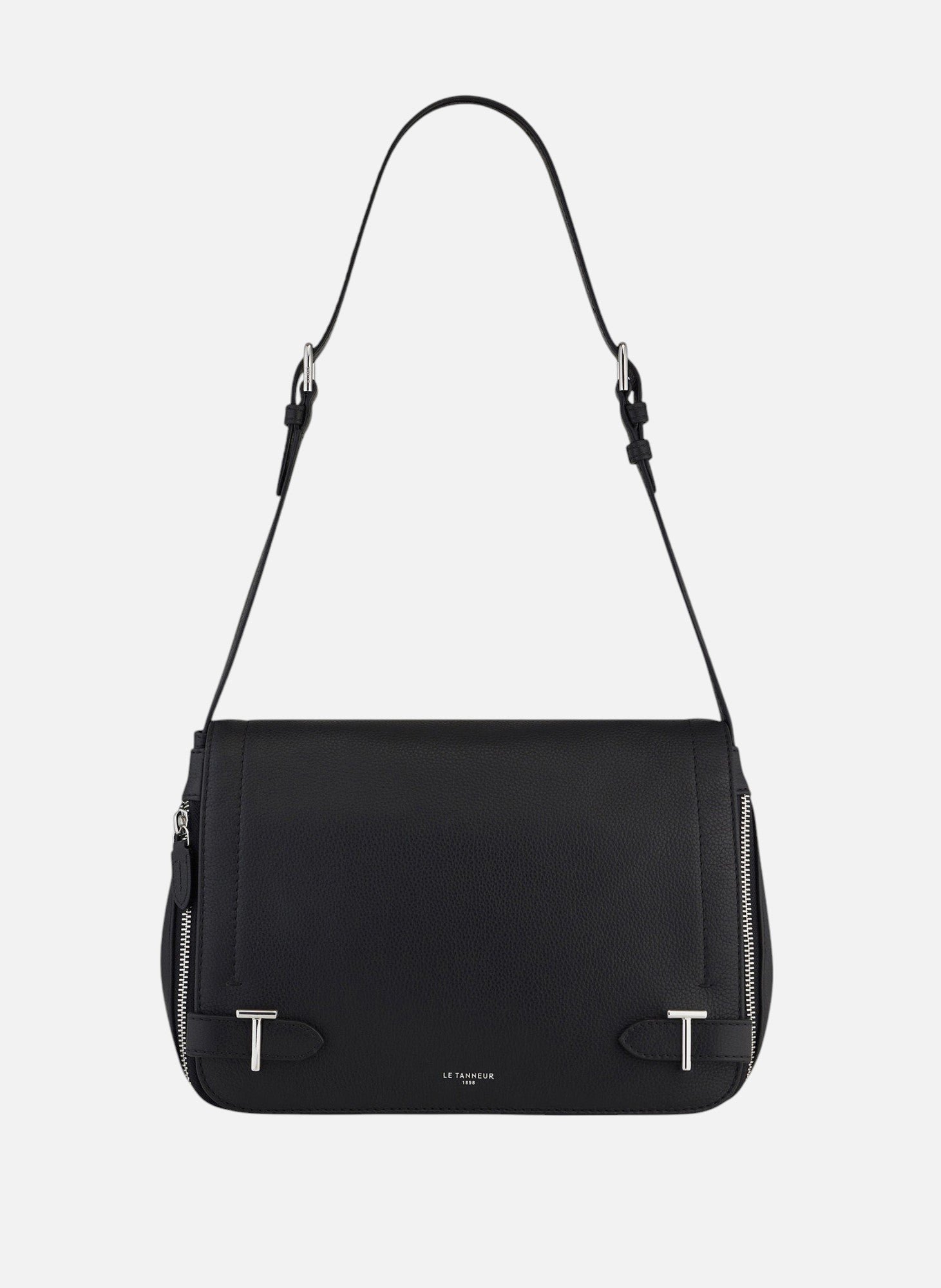 Sac bandoulière moyen modèle Simone en cuir grainé LE TANNEUR Noir