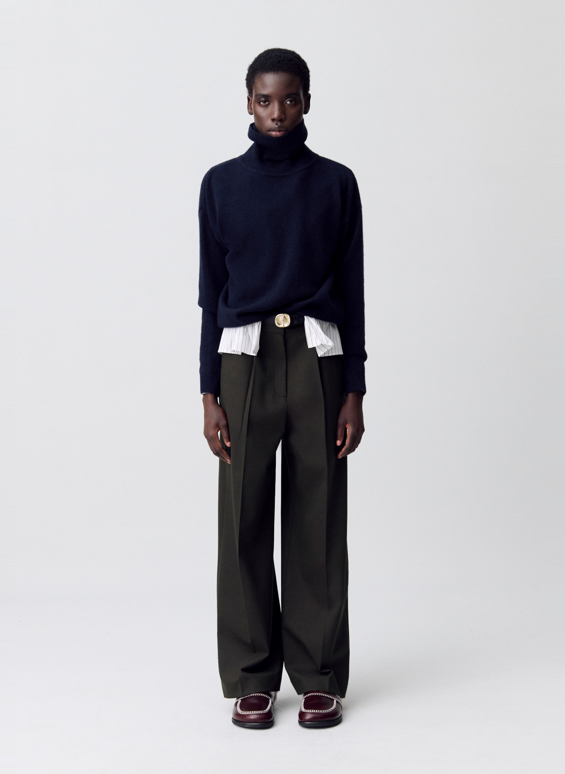 Pantalon évasé taille haute en laine mélangée paulette CLAUDIE PIERLOT Kaki