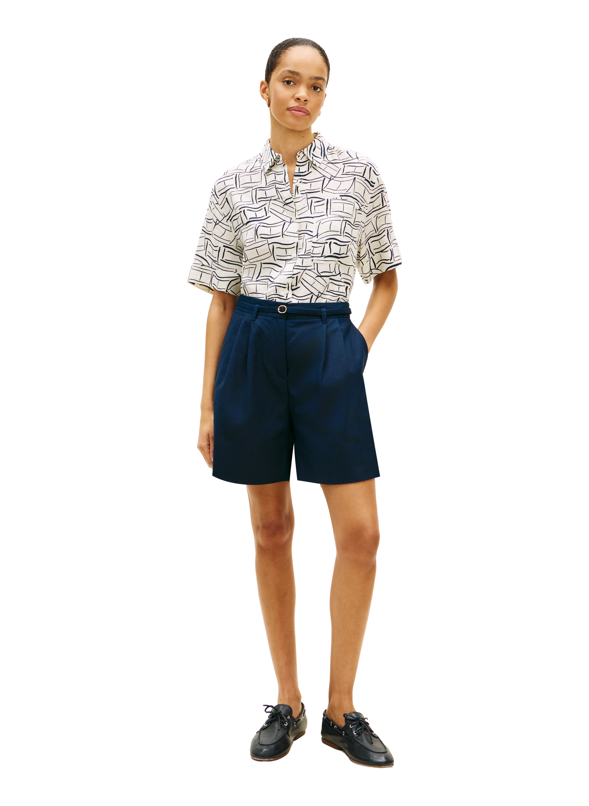 Chemise courte à logo en lin TOMMY HILFIGER Multicolore