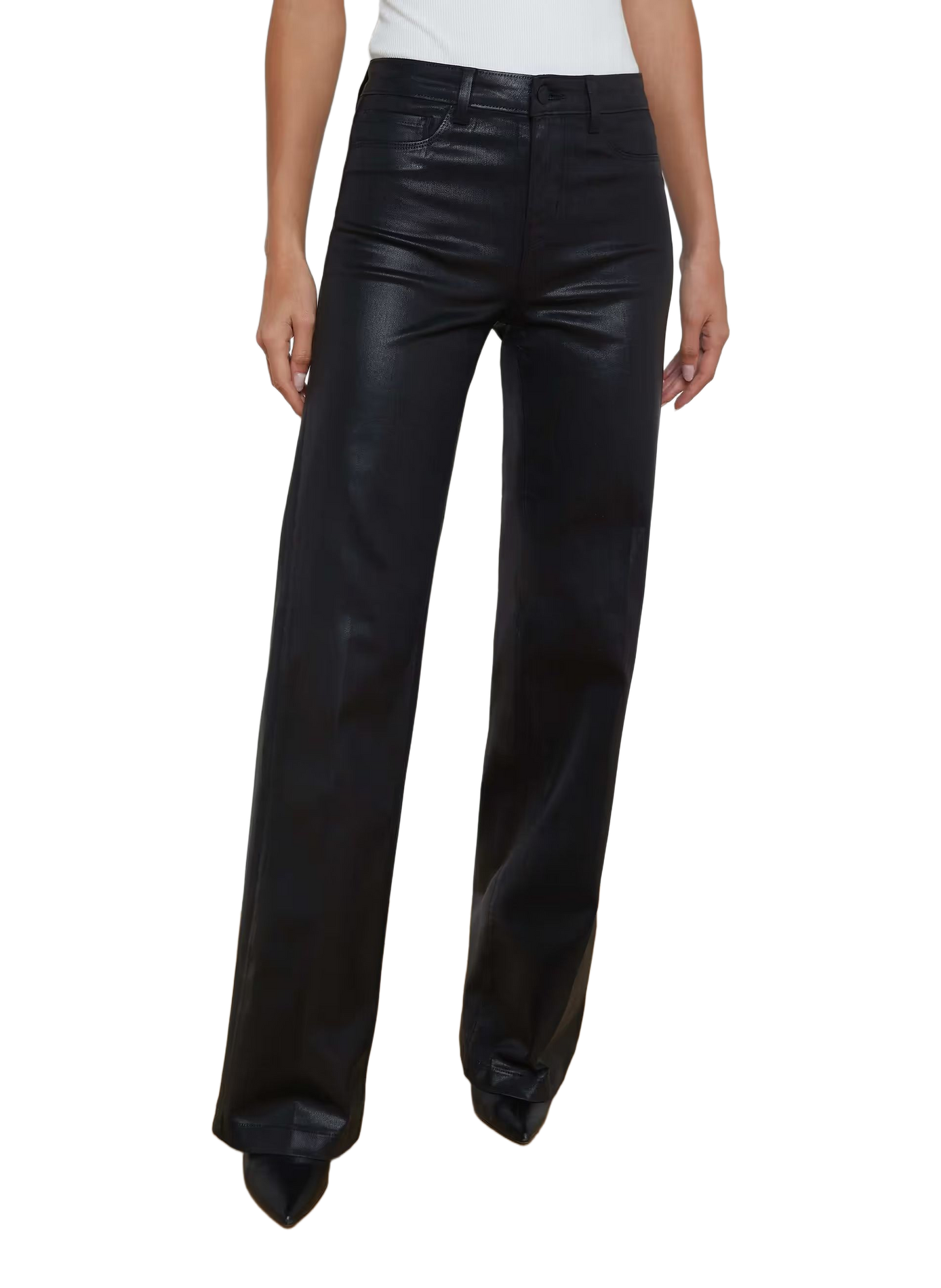 Jean droit en coton enduit L'AGENCE Noir