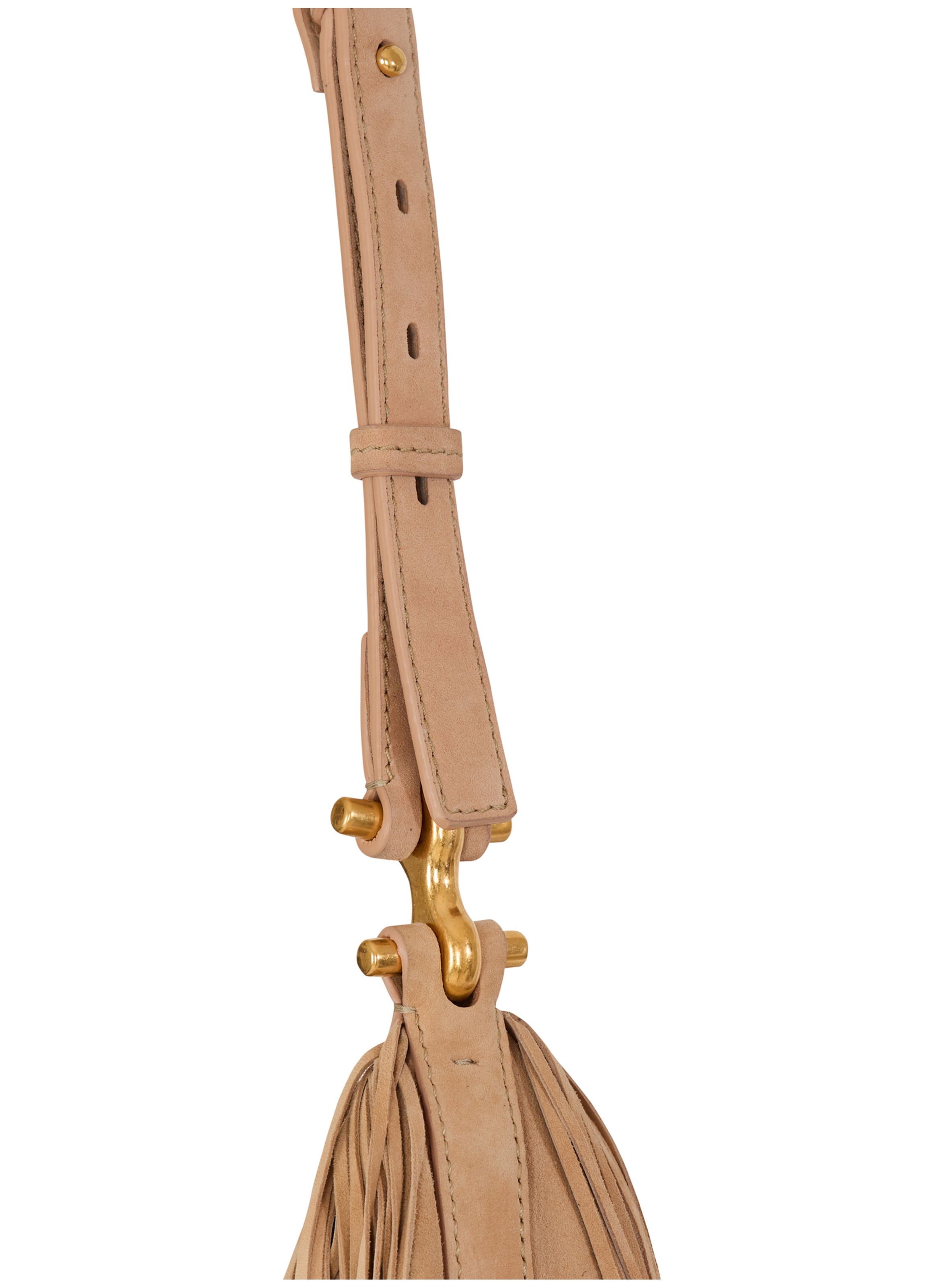 Sac ébène hobo large en cuir suédé à franges BALMAIN Beige