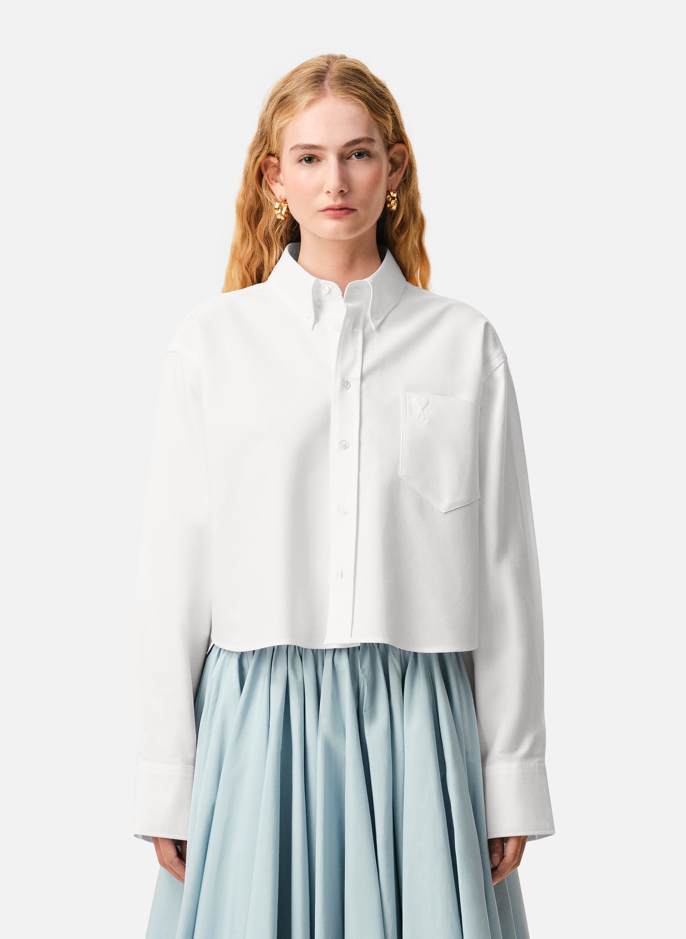 Chemise Croppée Oversize Ami De Coeur En Coton AMI PARIS Blanc