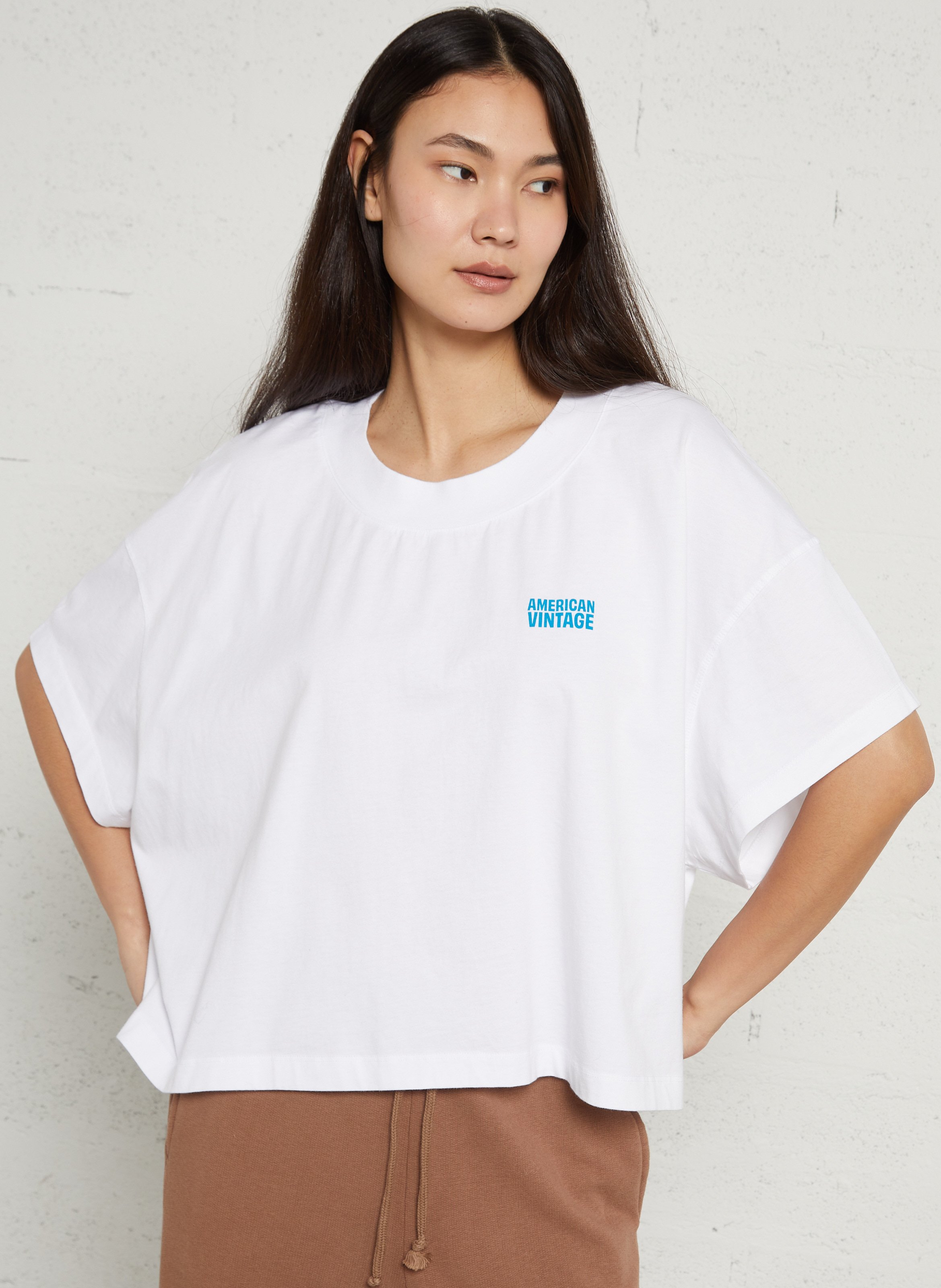 Tee-shirt oversize col rond en coton gixy AMERICAN VINTAGE Blanc