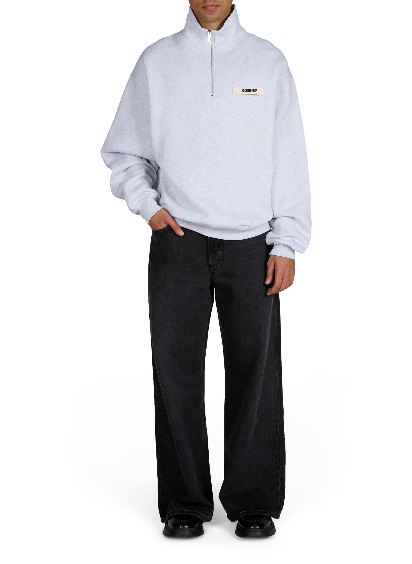 Sweat à col zippé camionneur Gros Grain en coton JACQUEMUS Gris