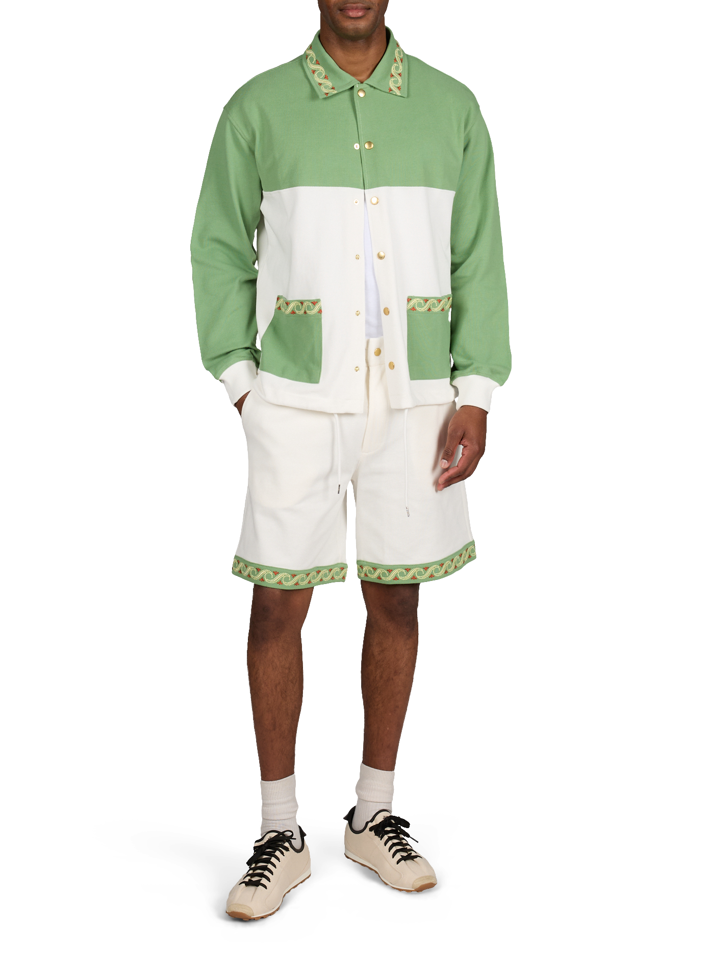 Knopfbejacke mit Stickereidetails aus Piqué-Baumwolle DROLE DE MONSIEUR Grun