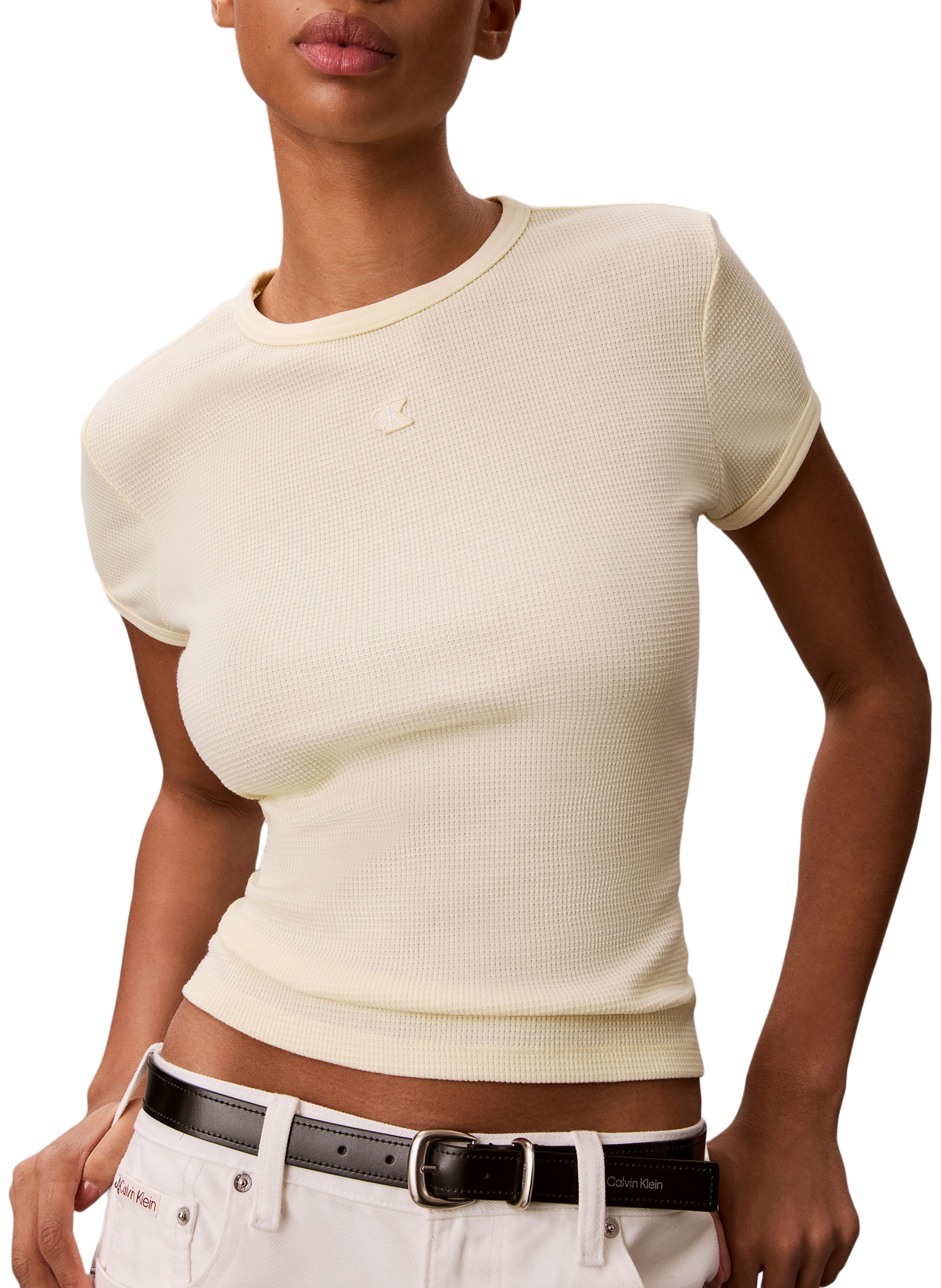 T-shirt gaufré en coton mélangé CALVIN KLEIN Jaune