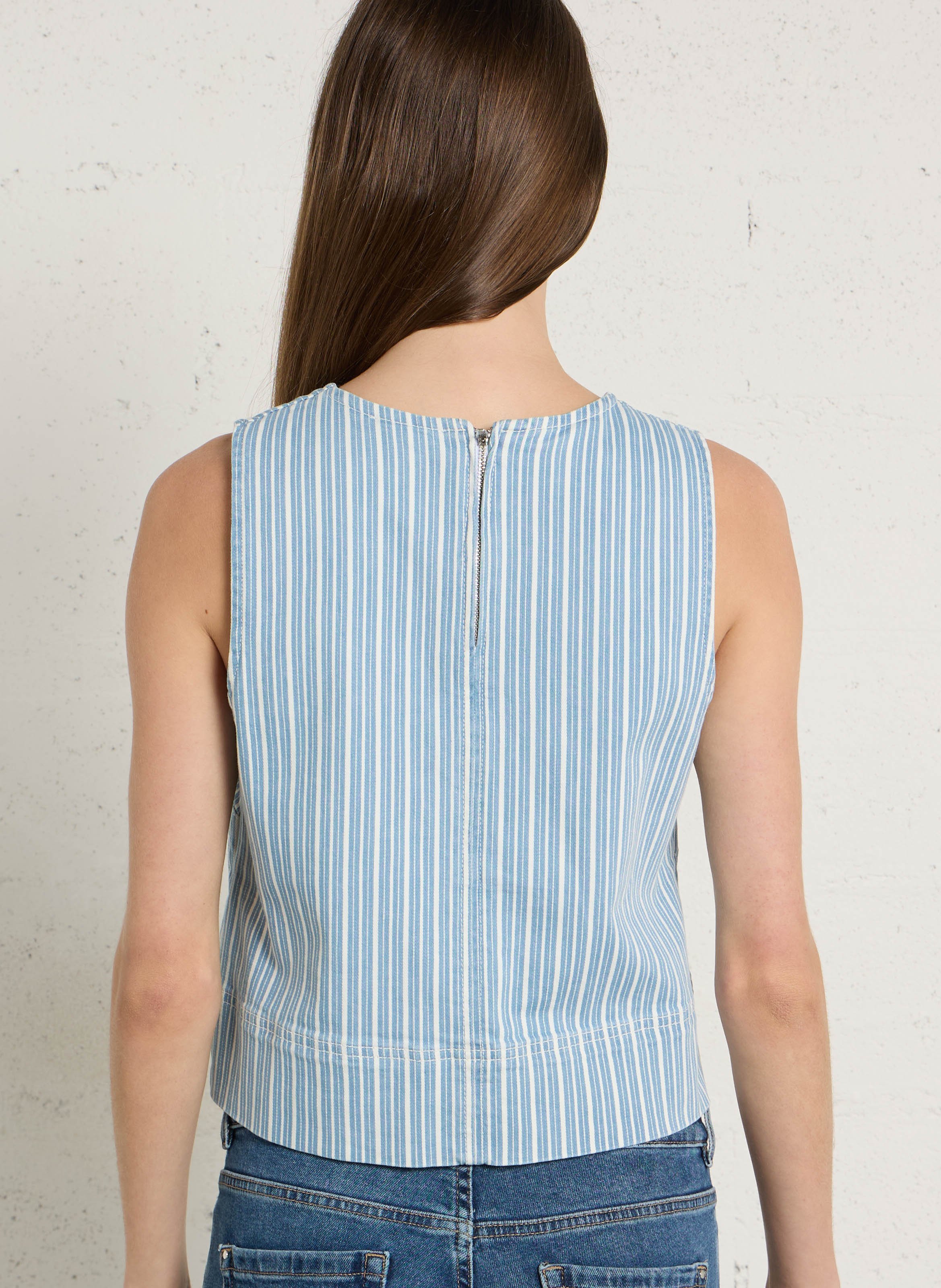 Top droit col rond en coton mélangé rayé denver MAISON 123 Bleu