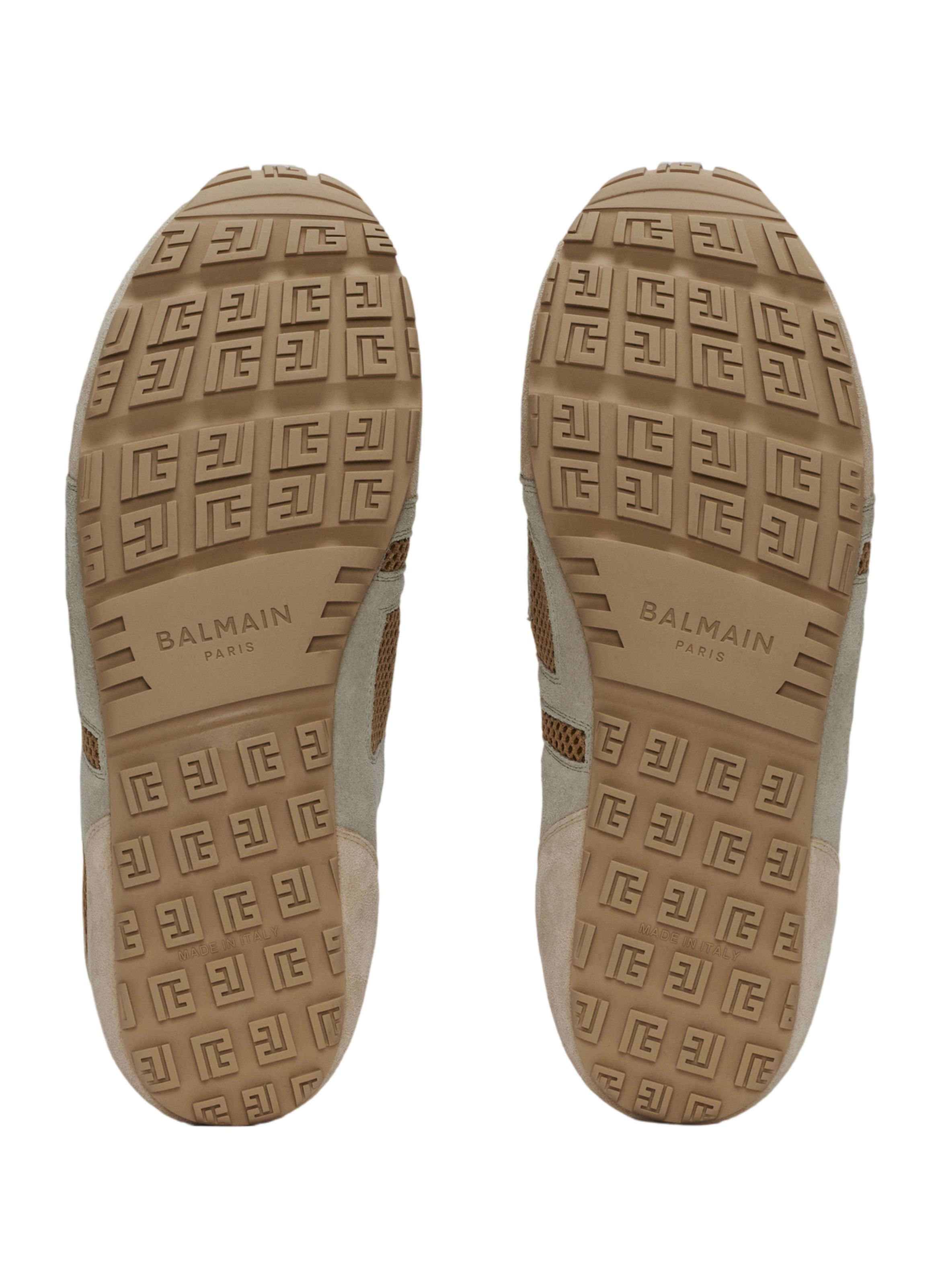 Baskets racer 45 en mesh et cuir suédé BALMAIN Beige