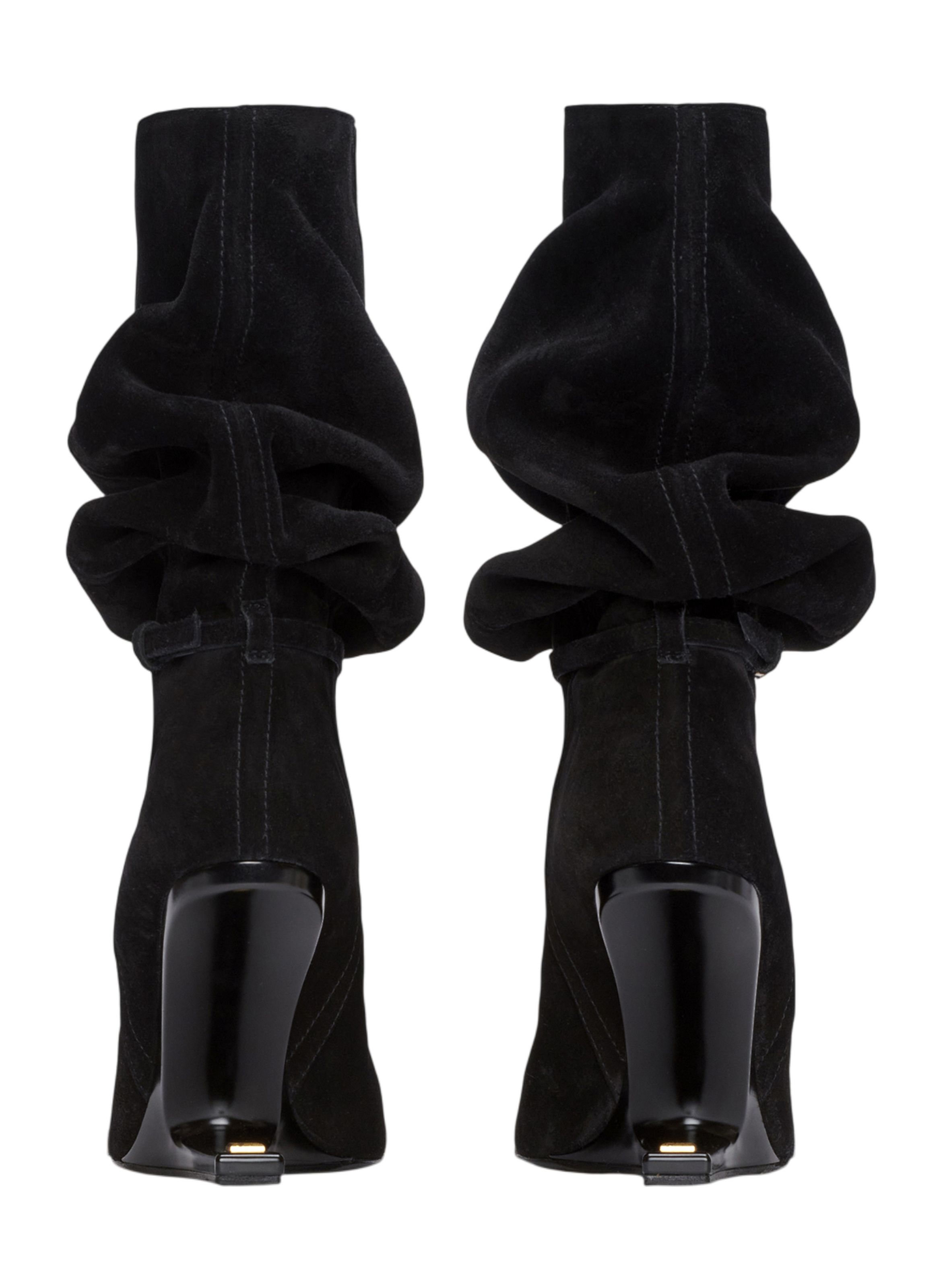Bottines no wedge à pompon en cuir suédé BALMAIN Noir