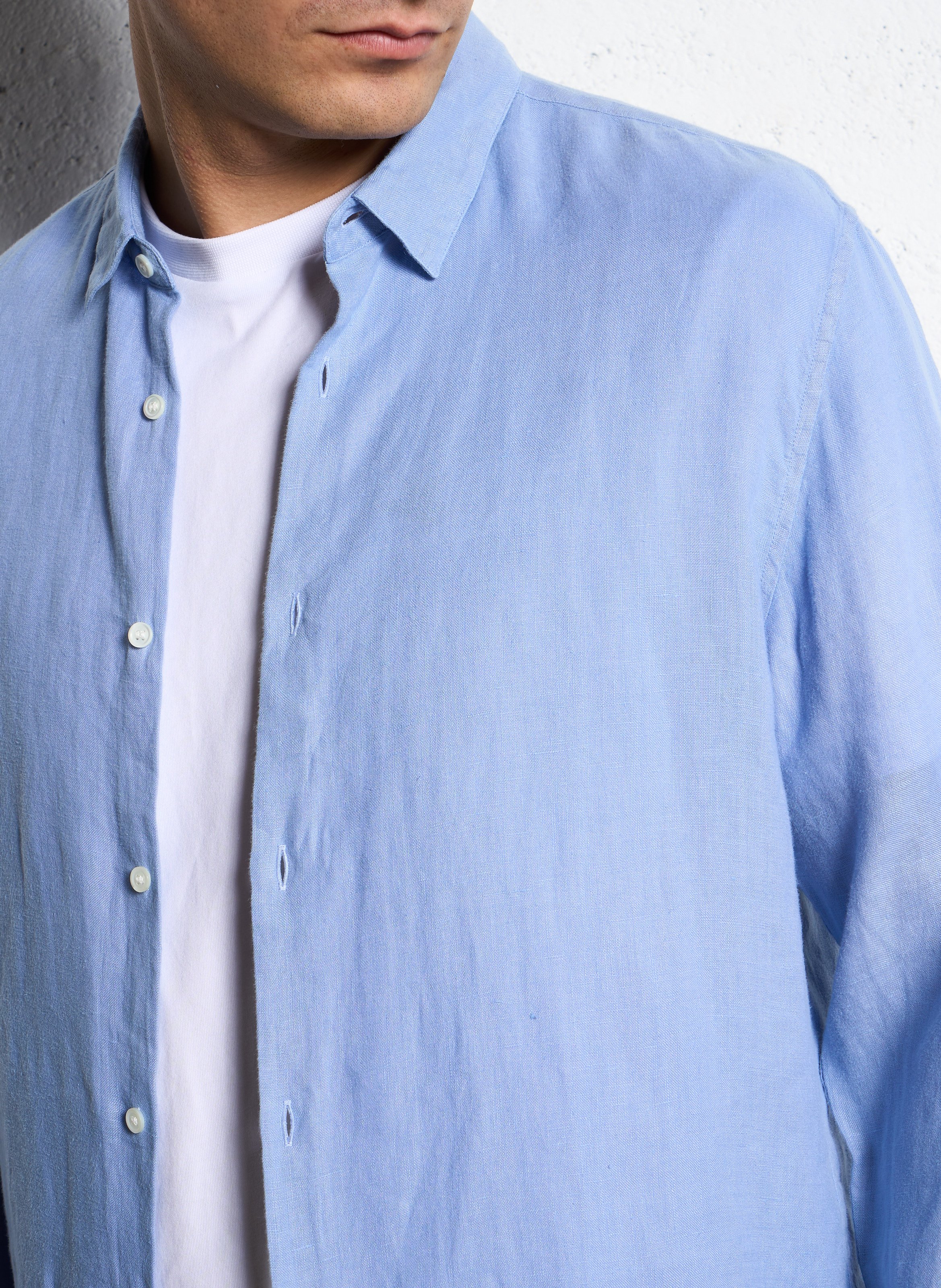 Chemise slim-fit col parisien en lin IKKS Bleu