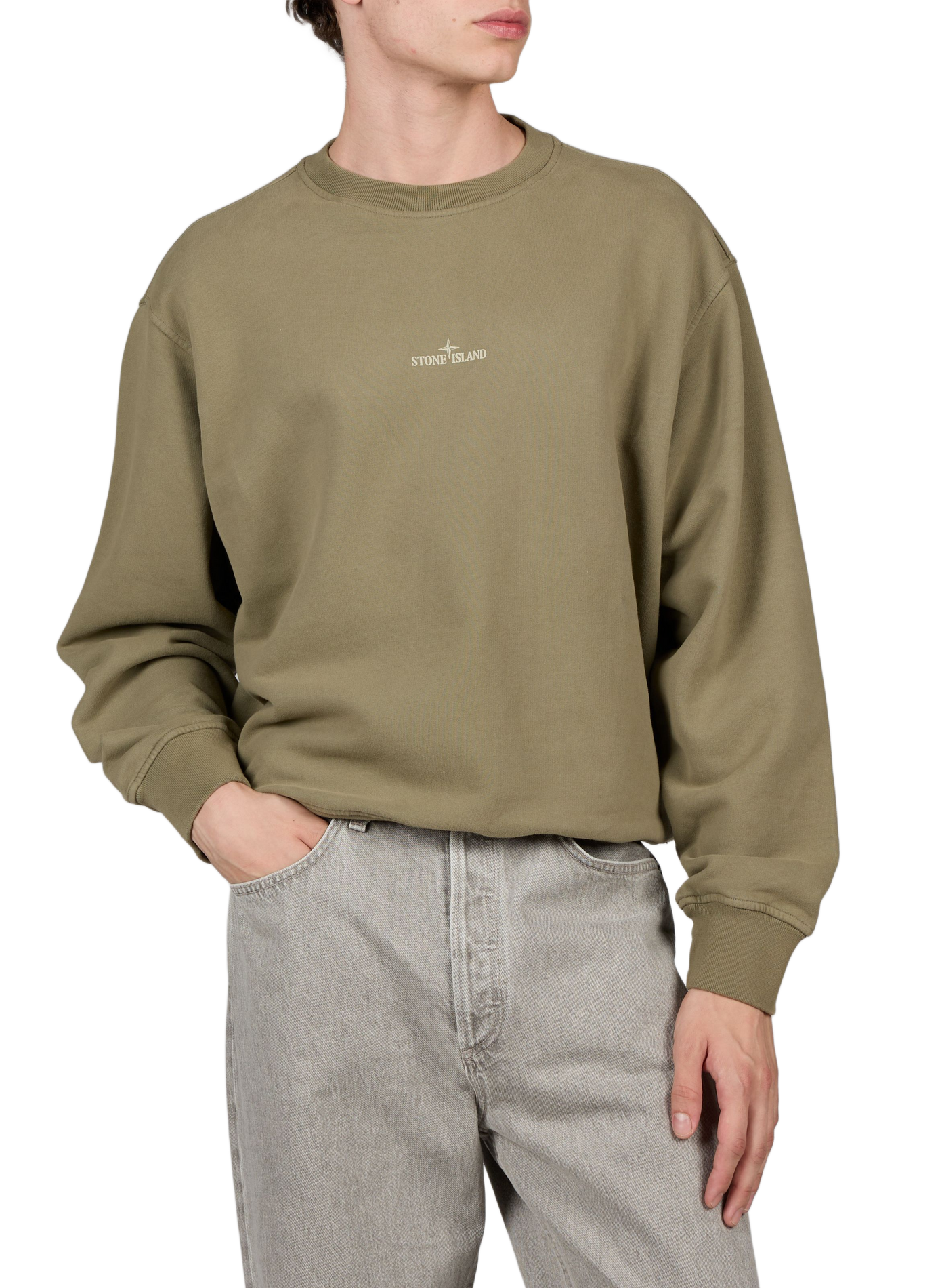 Rechte sweater met ronde hals en zeefdruk in katoen STONE ISLAND Kaki