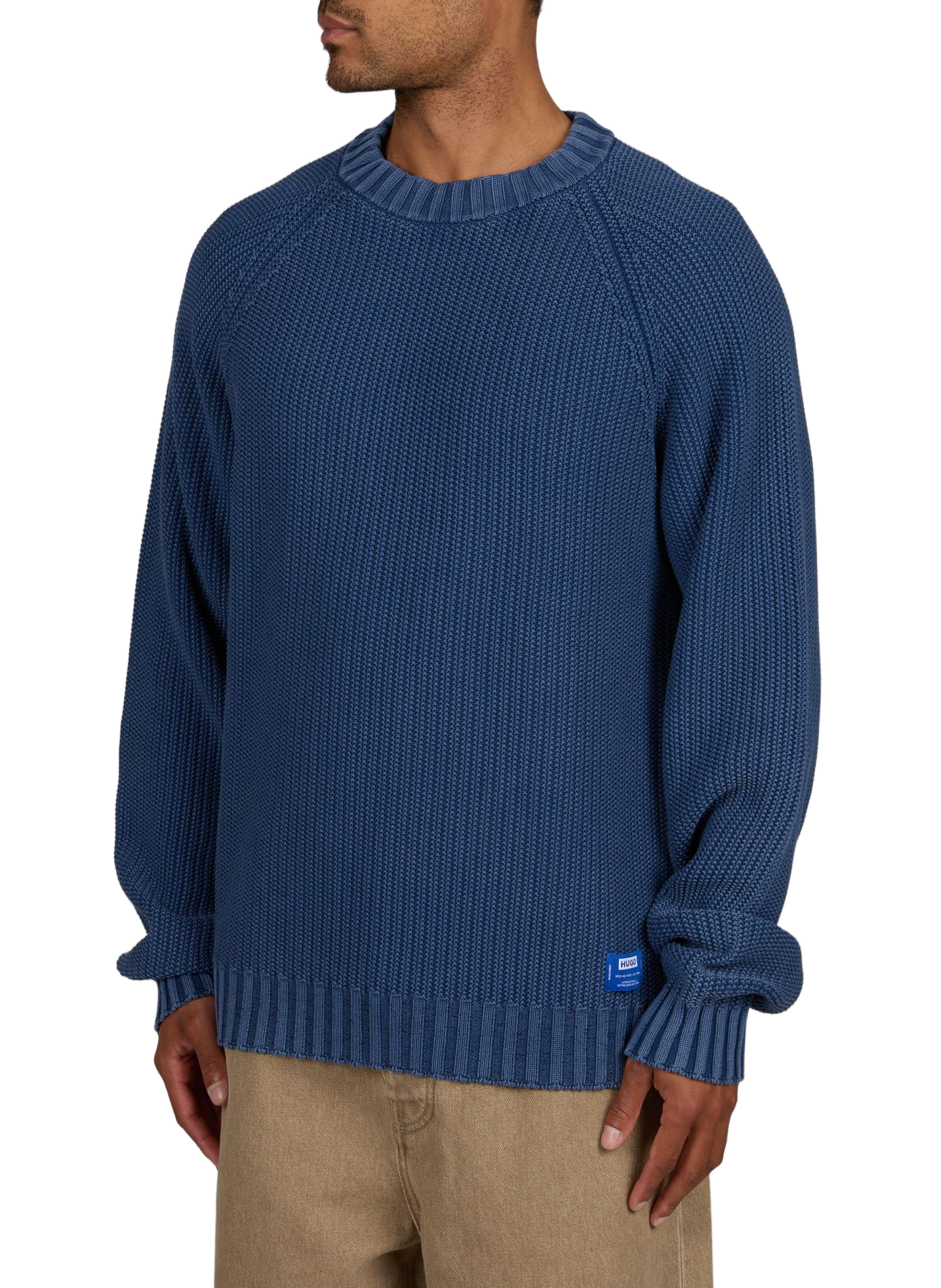 Rechte ronde hals trui van katoen HUGO BLUE Blauw