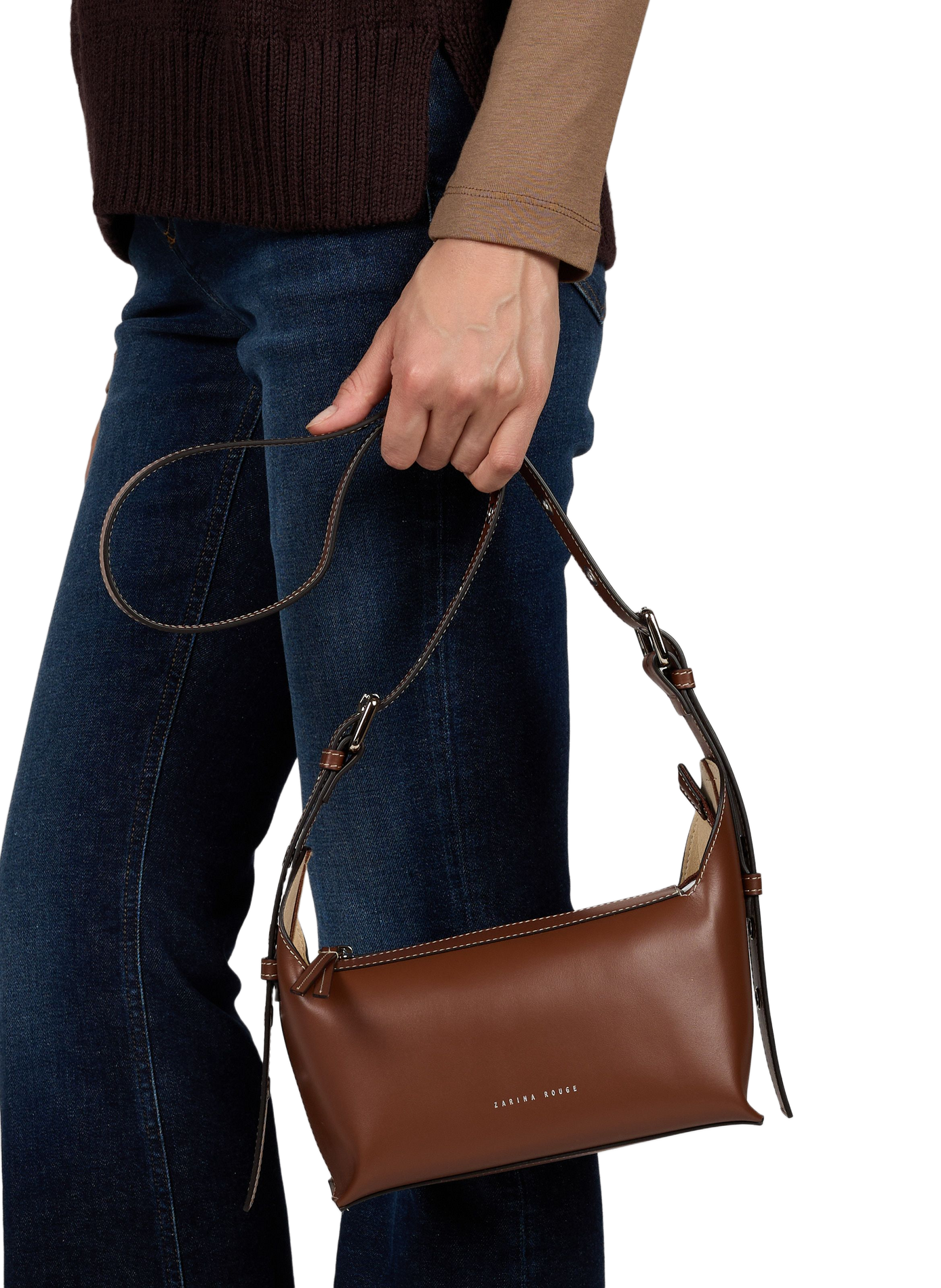 Charlie cow leather handbag ZARINA ROUGE Brown