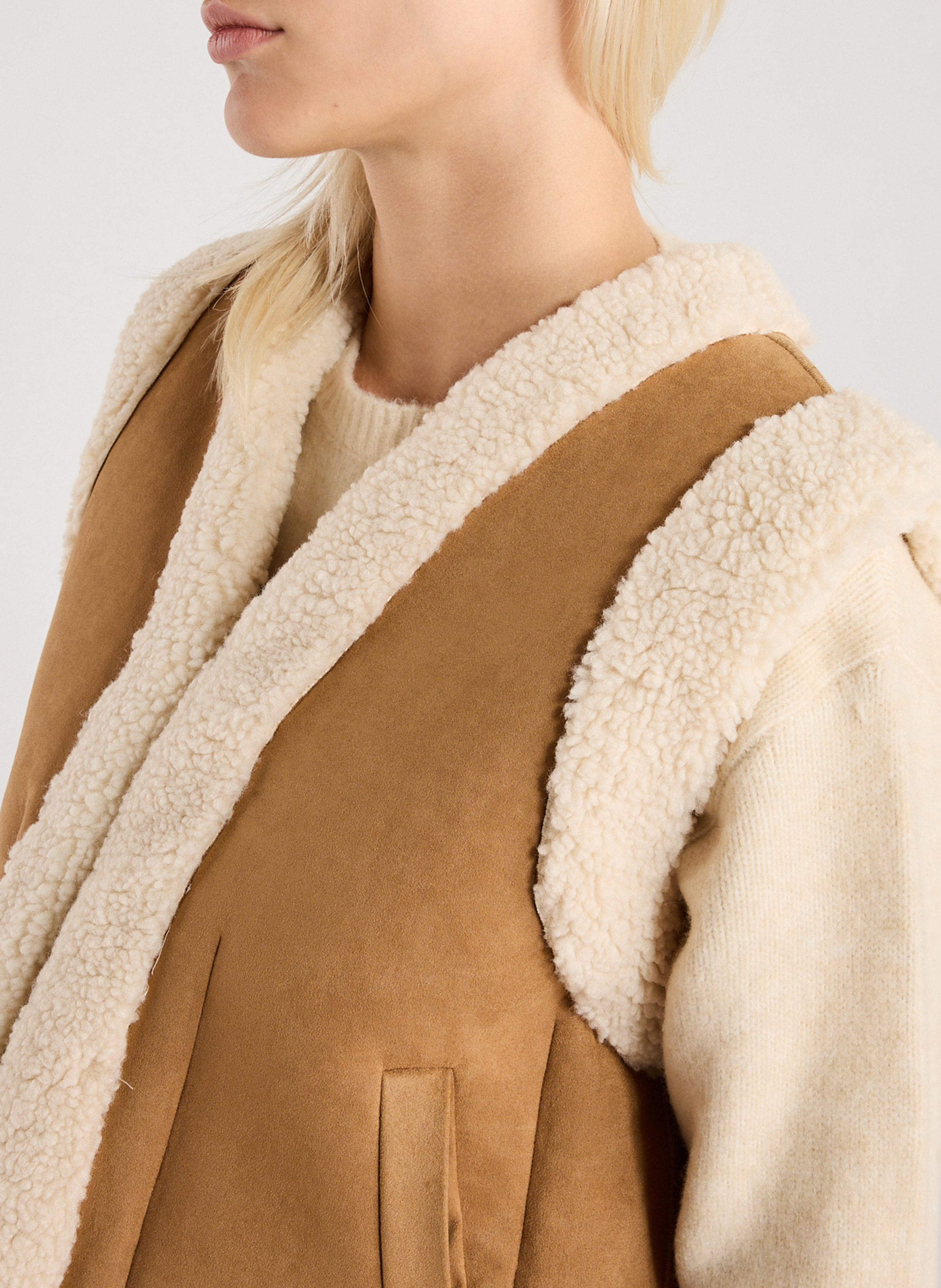 Veste droite réversible sherpa et velours SUNCOO Marron