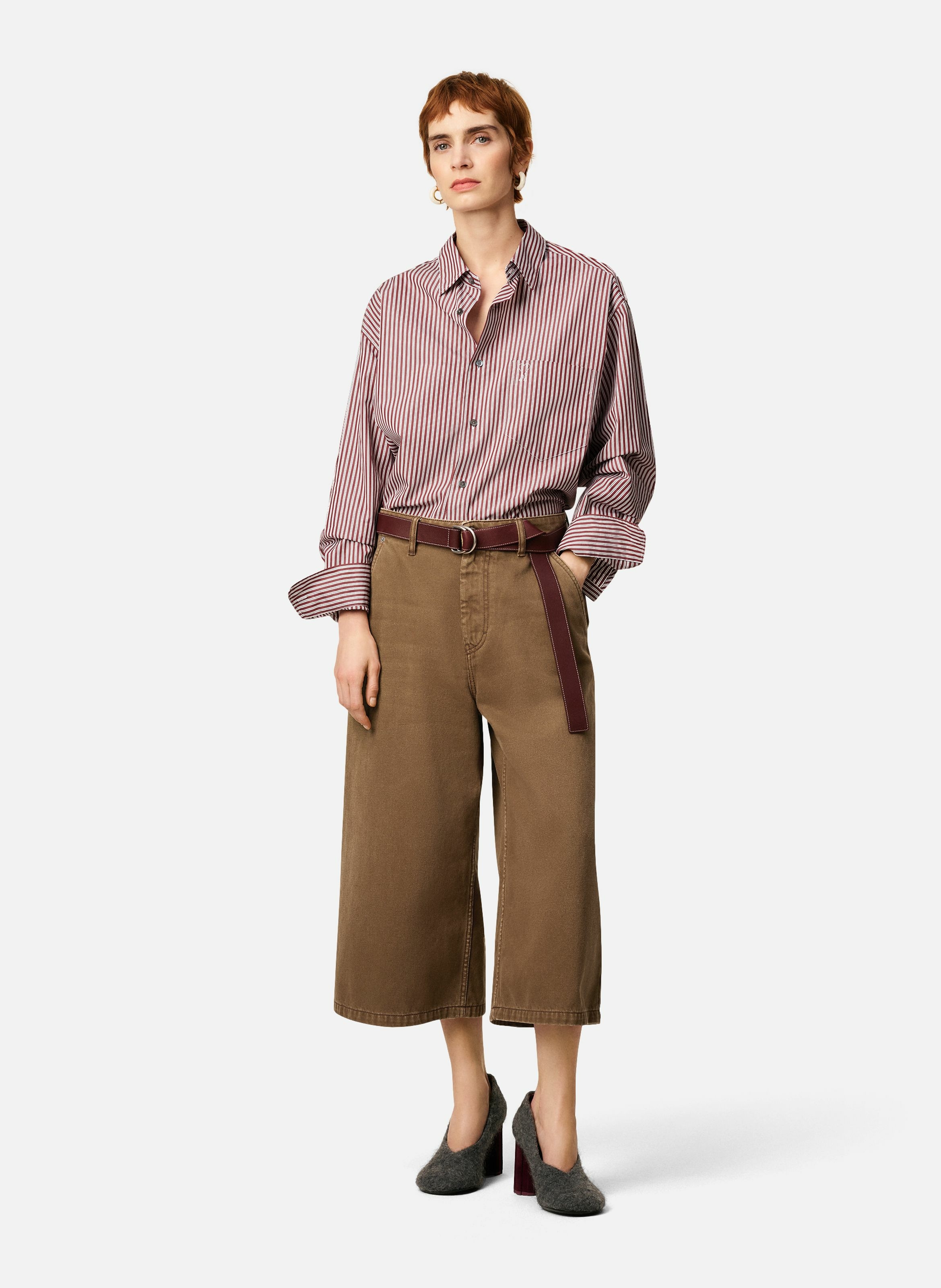 Chemise boxy rayée ami de coeur  en coton unisexe AMI PARIS Rouge