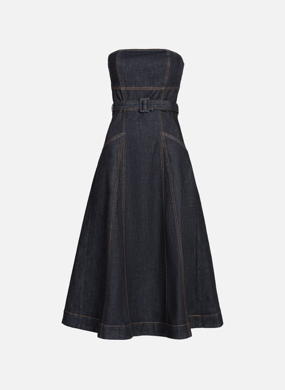 Midi dress in blended cotton denim Blue by SELF PORTRAIT SELF PORTRAIT Midi dress in blended cotton denim Blue