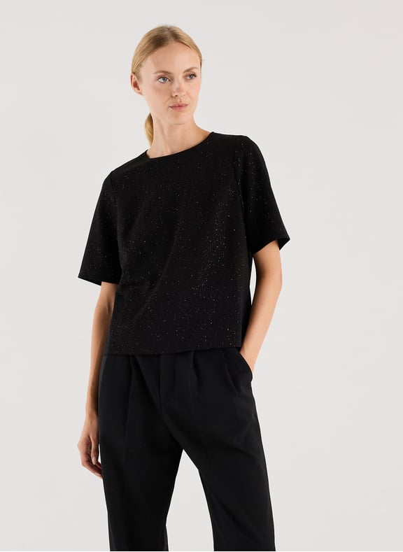 T-shirt Wimo col rond à paillettes Noir by SAISON 1865 SAISON 1865 T-shirt Wimo col rond à paillettes Noir