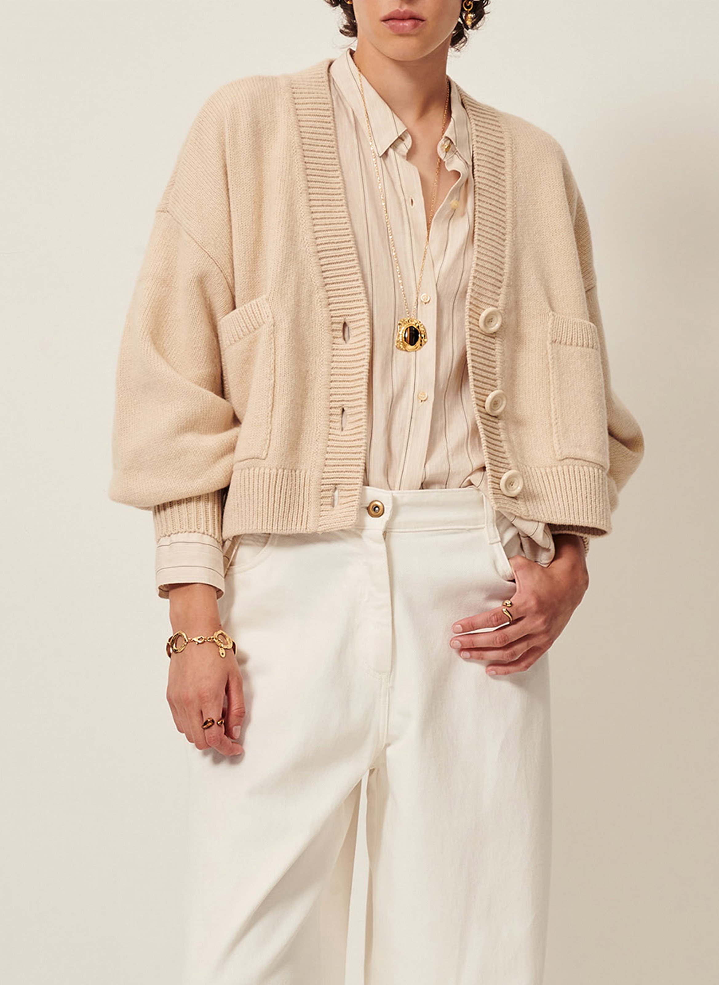 SESSUN Cardigan ample uni en laine et cachemire rossato Beige
