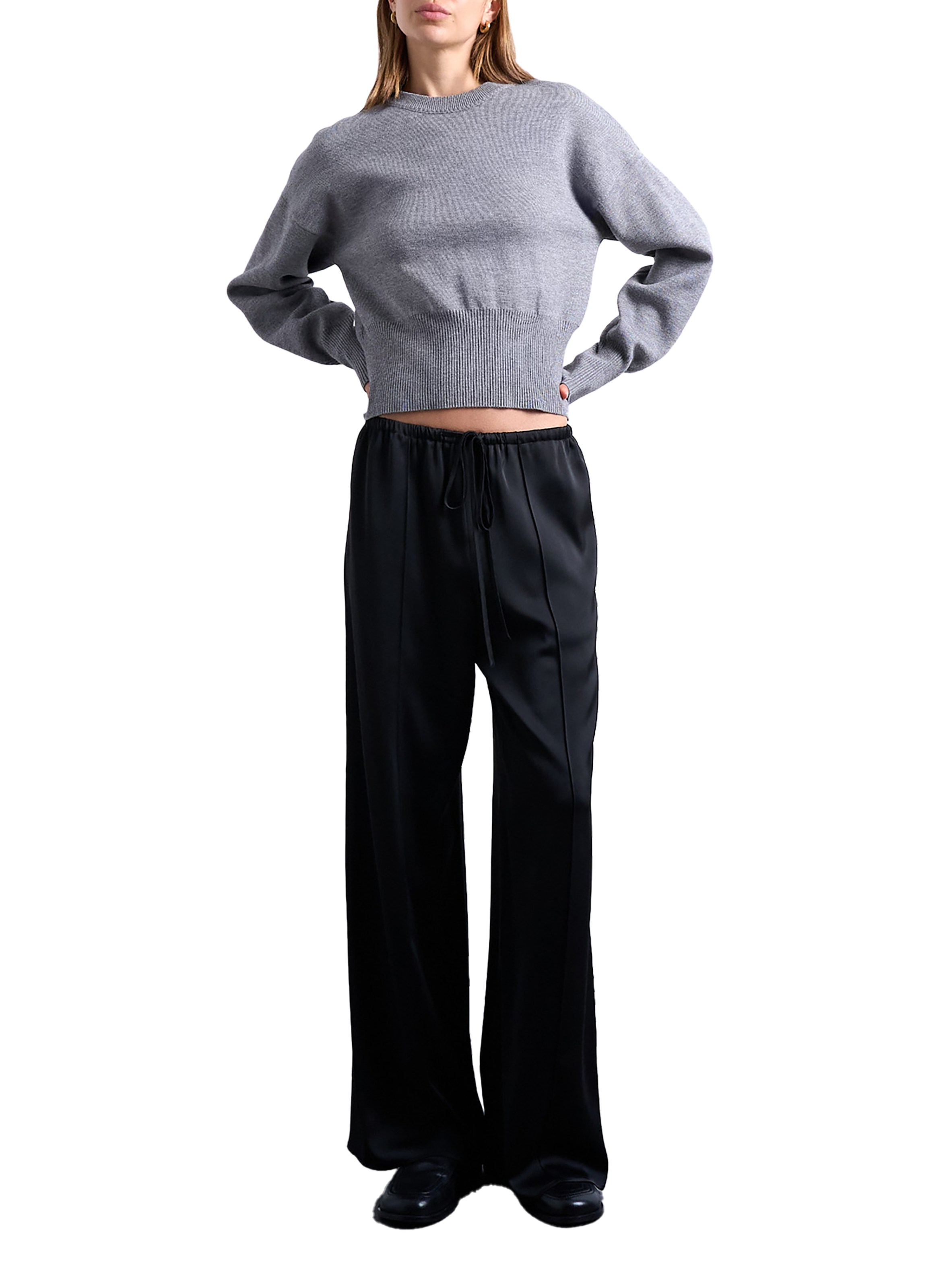 TOPSHOP Pantalon large satiné Tsana Noir