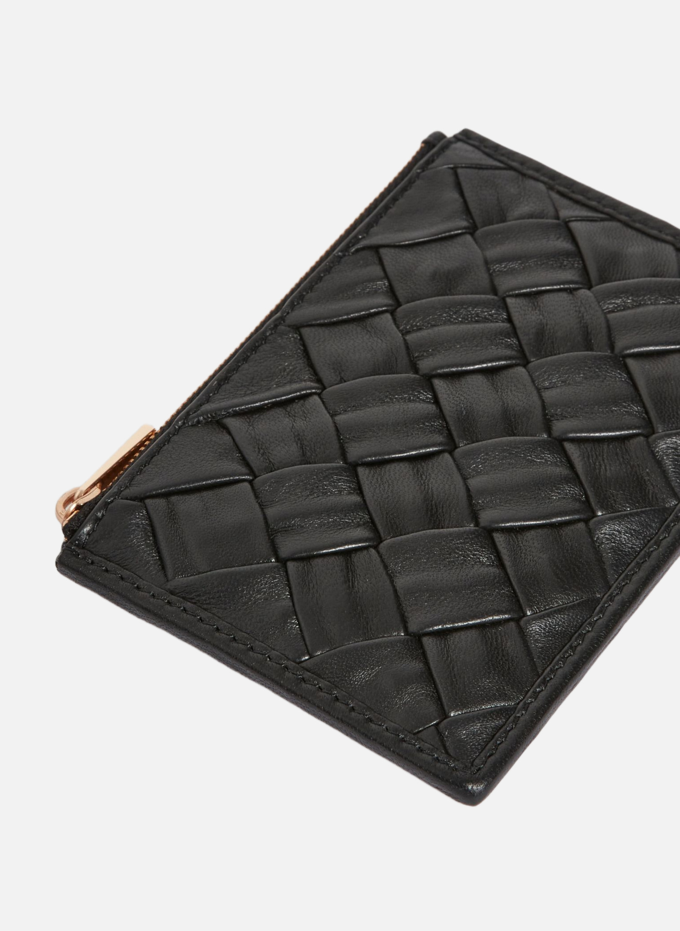 Porte monnaie en cuir tréssé noir VANESSA BRUNO Noir
